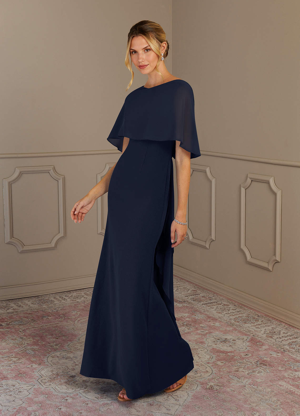 Azazie Dion Mother of the Bride Dresses Dark Navy Sheath Scoop Stretch Crepe Dress image3