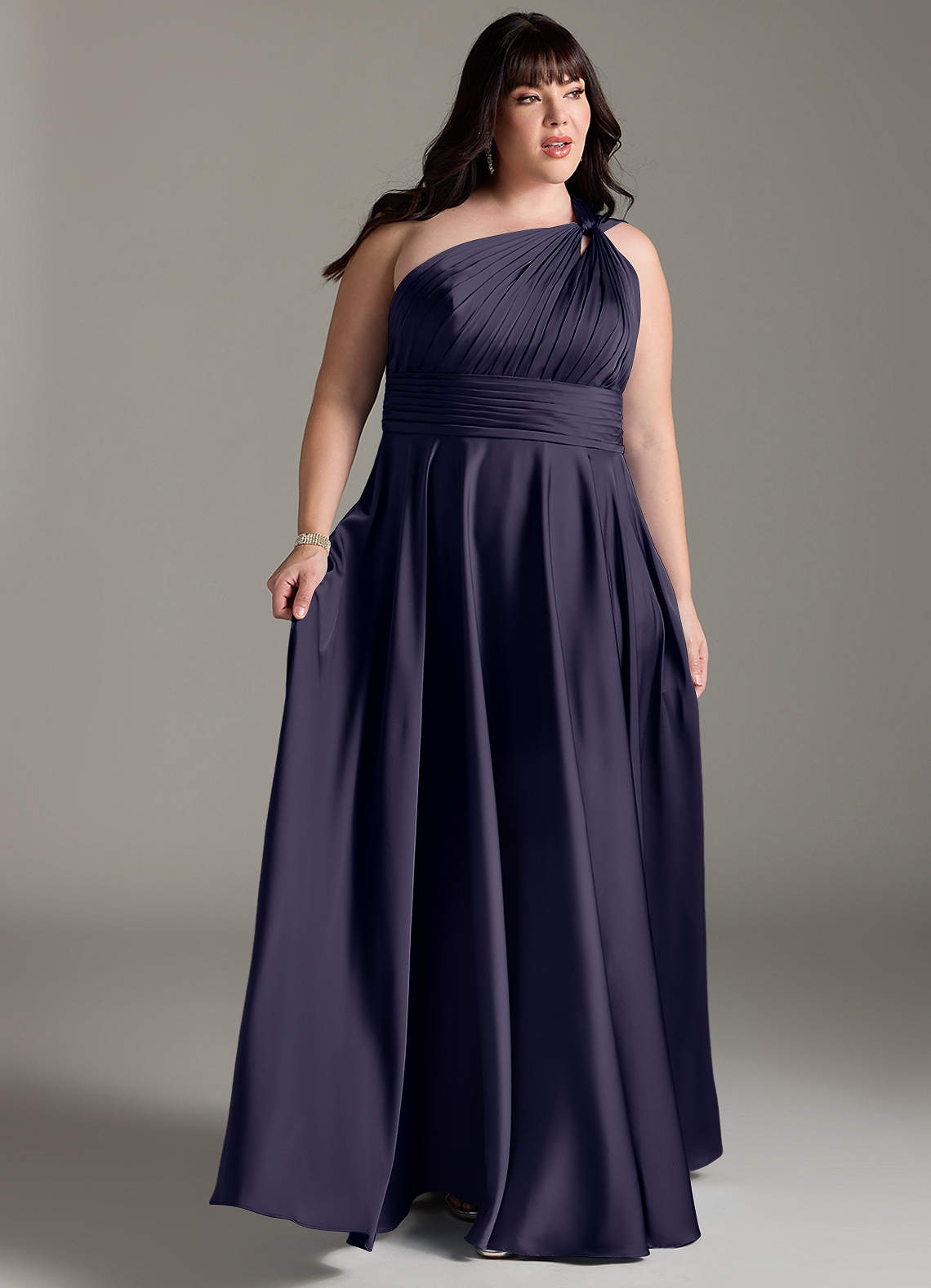 Azazie Charlize Bridesmaid Dresses Stormy A-Line One Shoulder Stretch Satin Dress image10