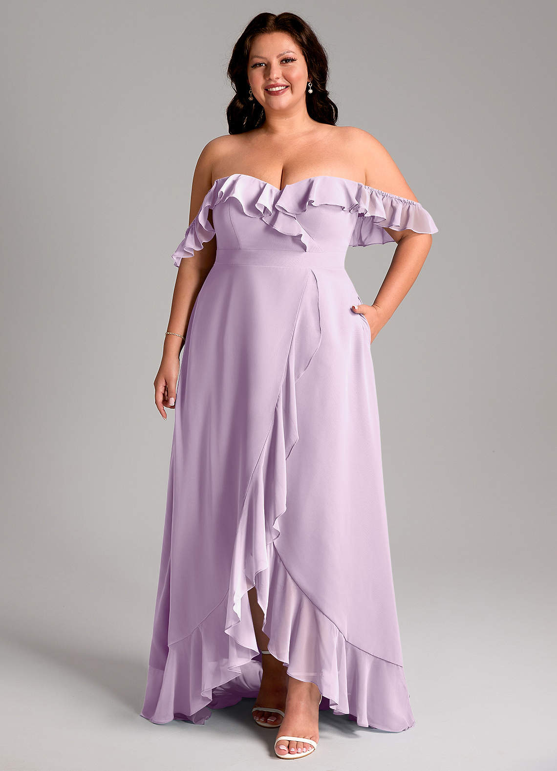 Azazie Lyra Bridesmaid Dresses Frosted Lilac A-Line Chiffon Convertible Dress image1