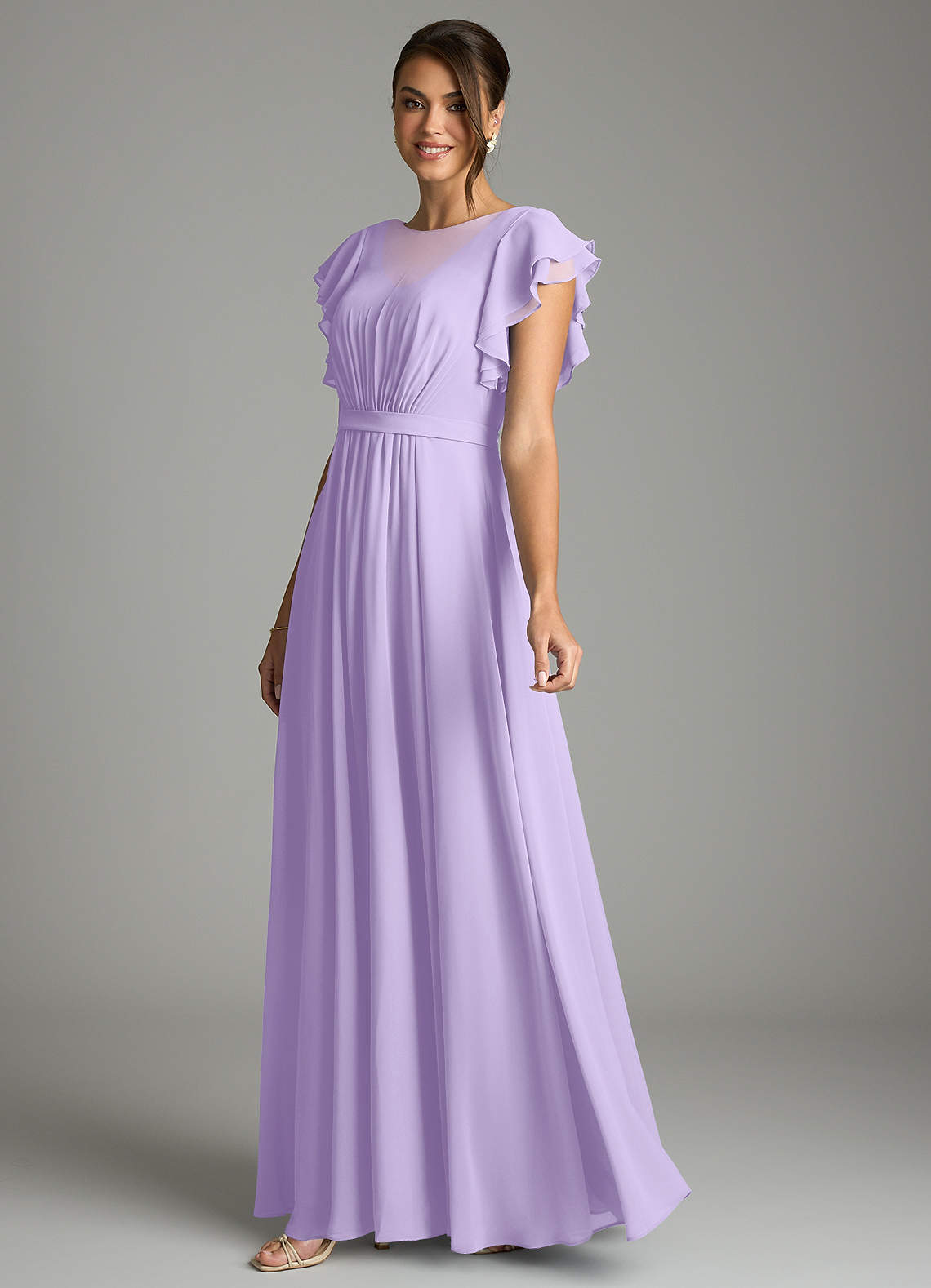Azazie Daphne Modest Bridesmaid Dresses A-Line Ruffled Chiffon Floor-Length Dress image2