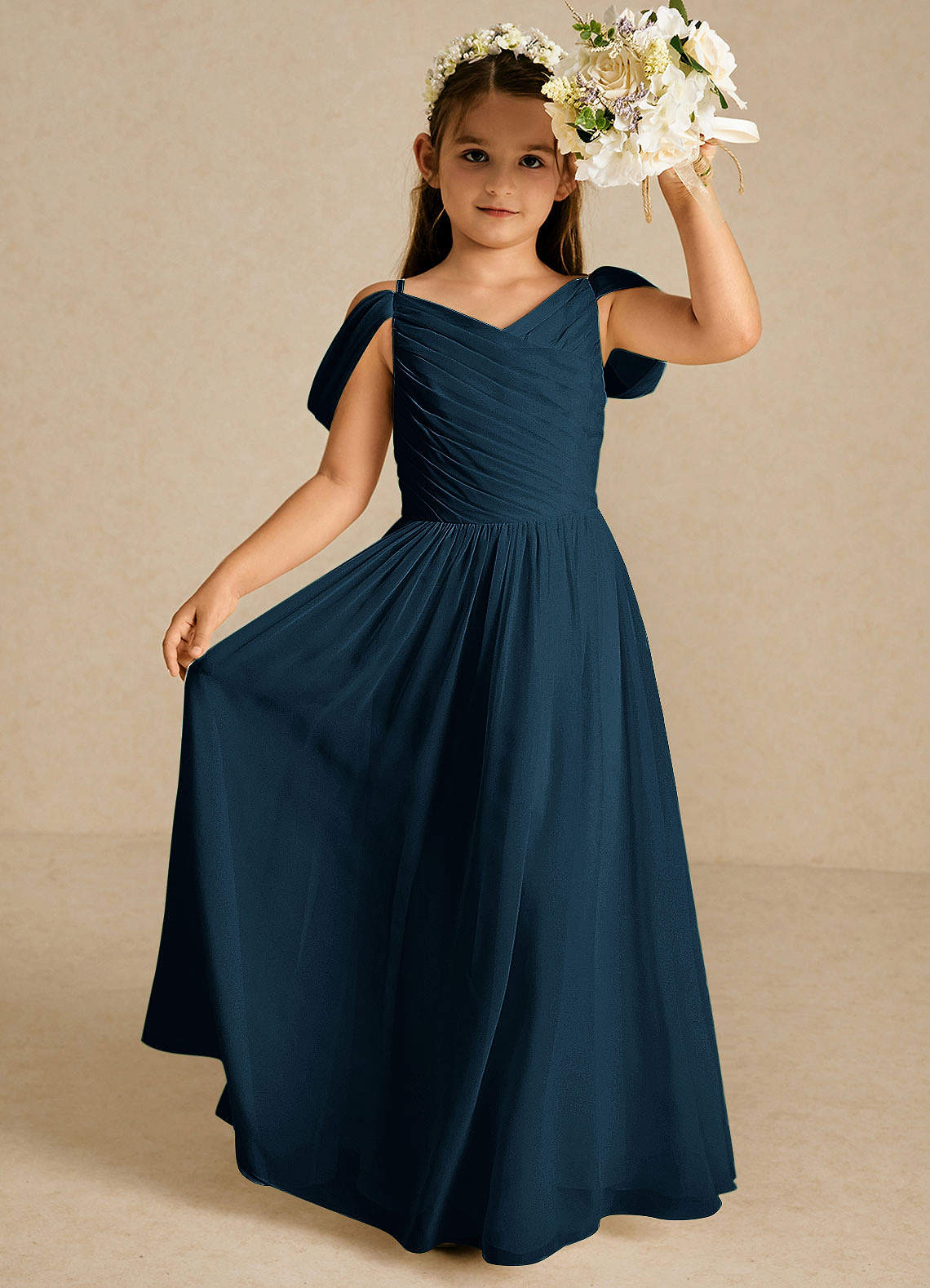 navy childrens bridesmaid dresses Azazie Chelle lovely lace bodice Elsin Missoni Mare Short Beach Size:5/6y