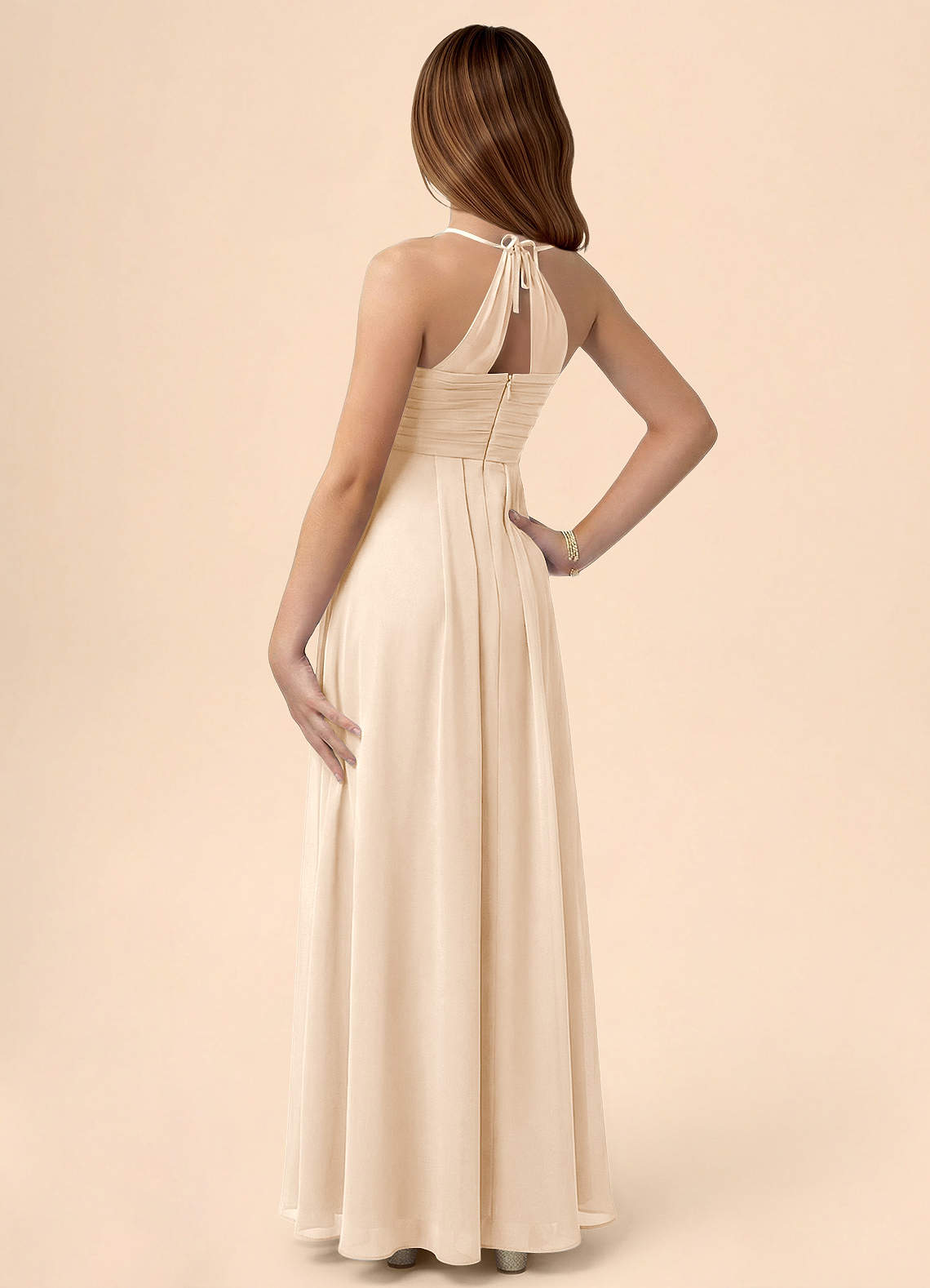 Azazie Ginny Junior Robe Trapèze en Mousseline de soie Plissée Albâtre Blanc image1