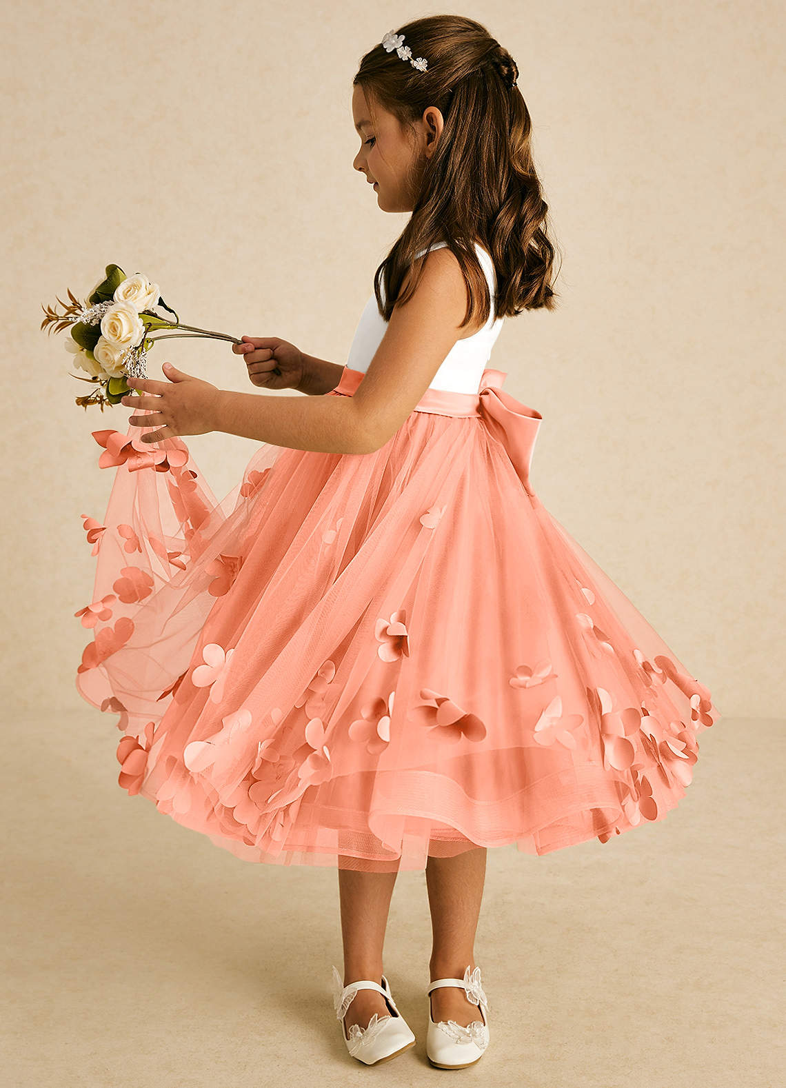 Azazie Sprout Flower Girl Dresses Sunset A-Line Bow Tulle Dress image3