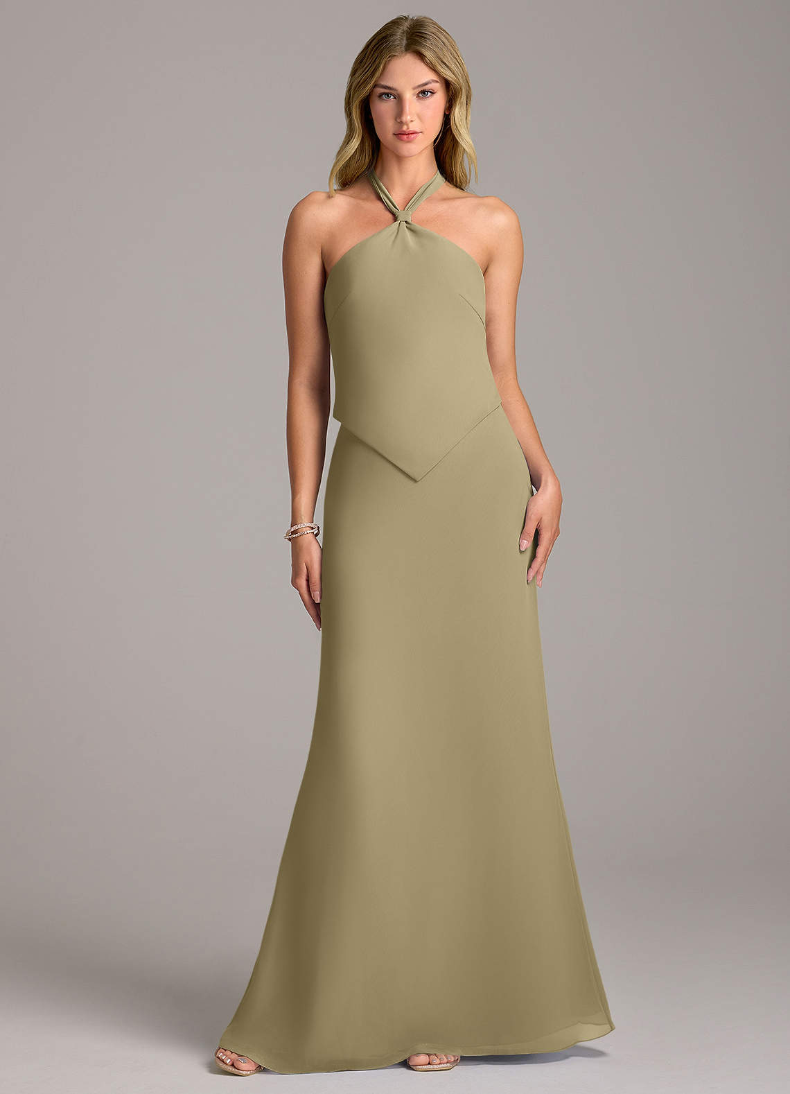 Azazie Keisha Bridesmaid Dresses Moss Green Sheath Chiffon Dress image1