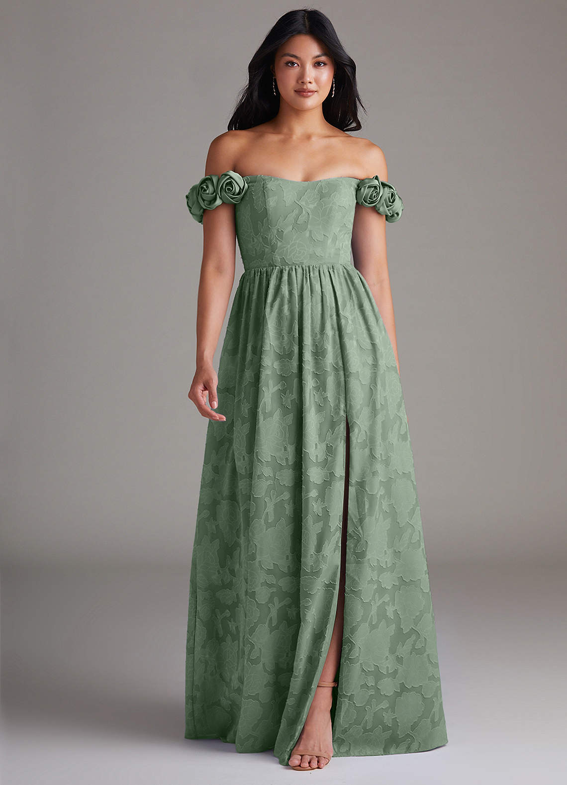 Azazie Autumn Vestidos de damas de honor Vestido de Matcha de Devorado Floral de Corte en A Convertible con Vestidos sin tirantes image1