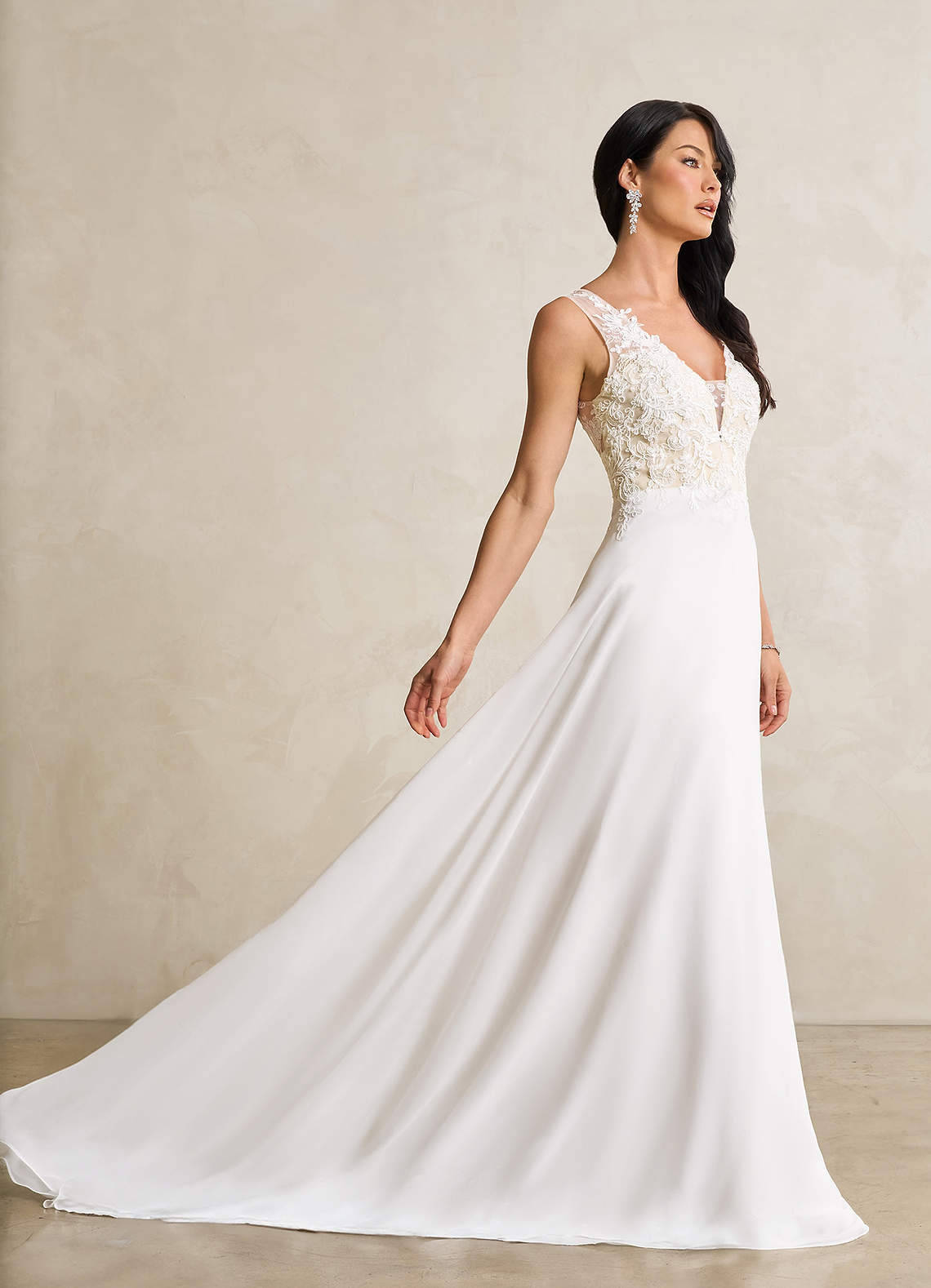 Azazie Trixie Abiti da Sposa Abito A-Line in Chiffon Lustrini Bianco Diamante Champagne image4