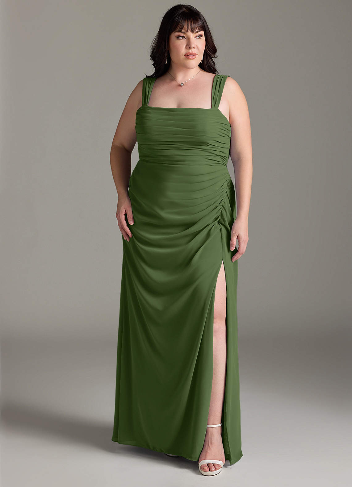 Azazie Jesaphine Bridesmaid Dresses Olive Sheath Bow Chiffon Dress image1