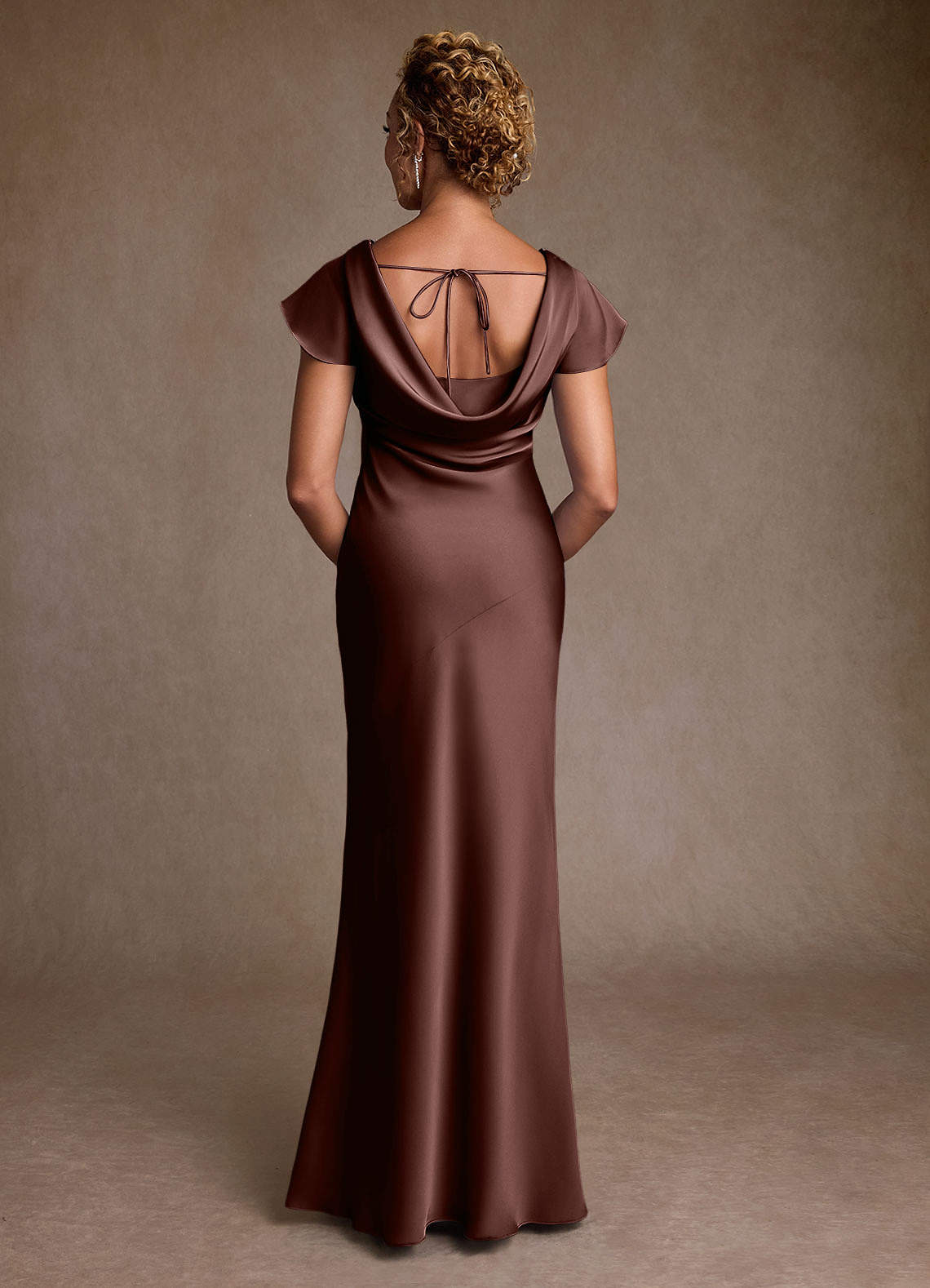 Azazie Shelby Mother of the Bride Dresses Espresso Mermaid Pleated Stretch Satin Dress image1