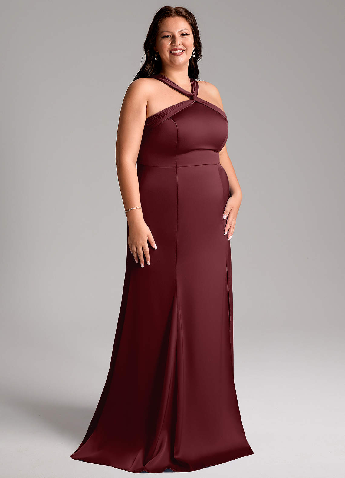 Azazie Rue Bridesmaid Dresses Cabernet A-Line Pleated Stretch Satin Dress image11
