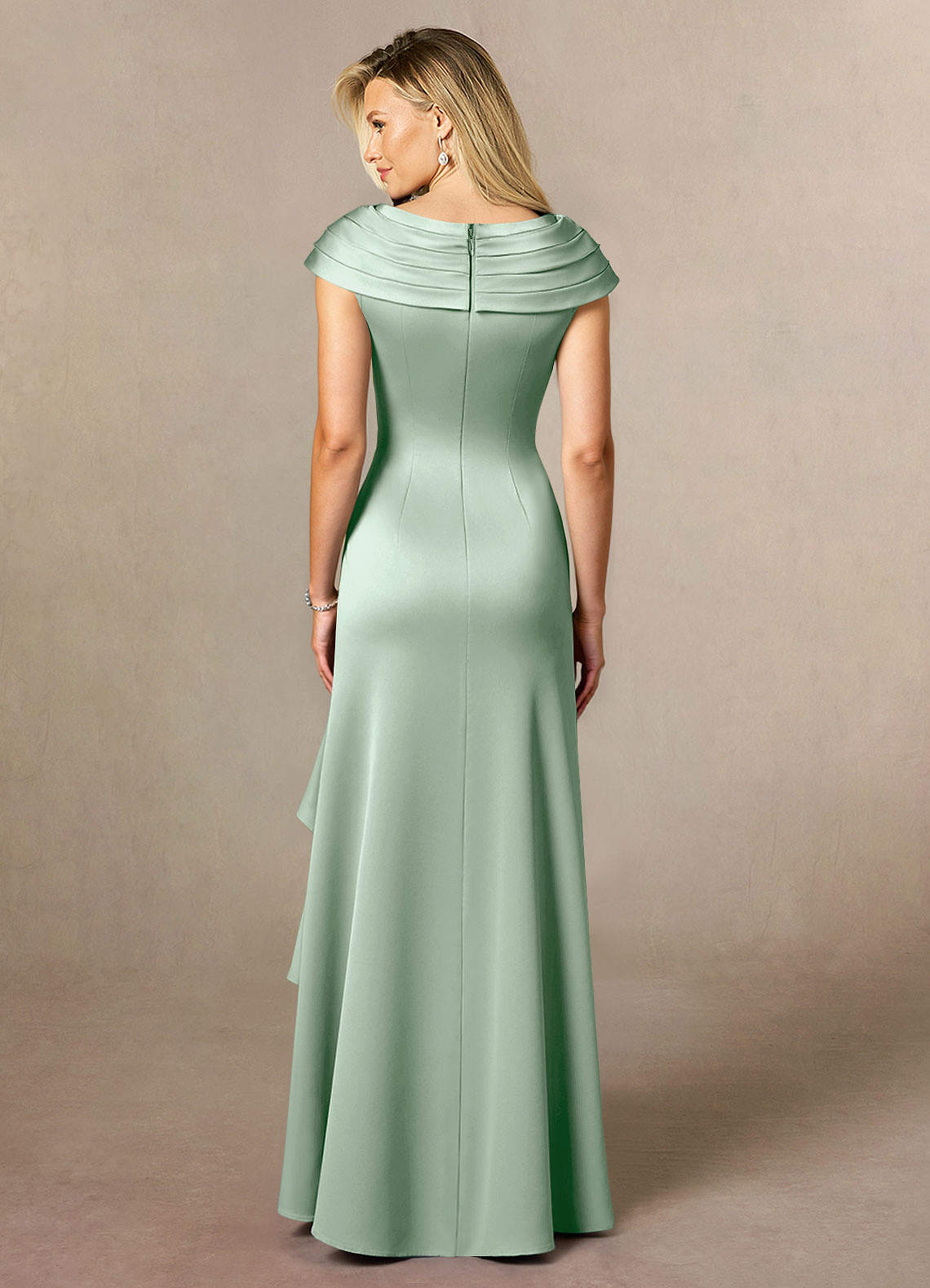 Azazie Anderson vestidos de madre de la novia Vestido de Agave de Satén Elástico de Corte En A con Plisado image1