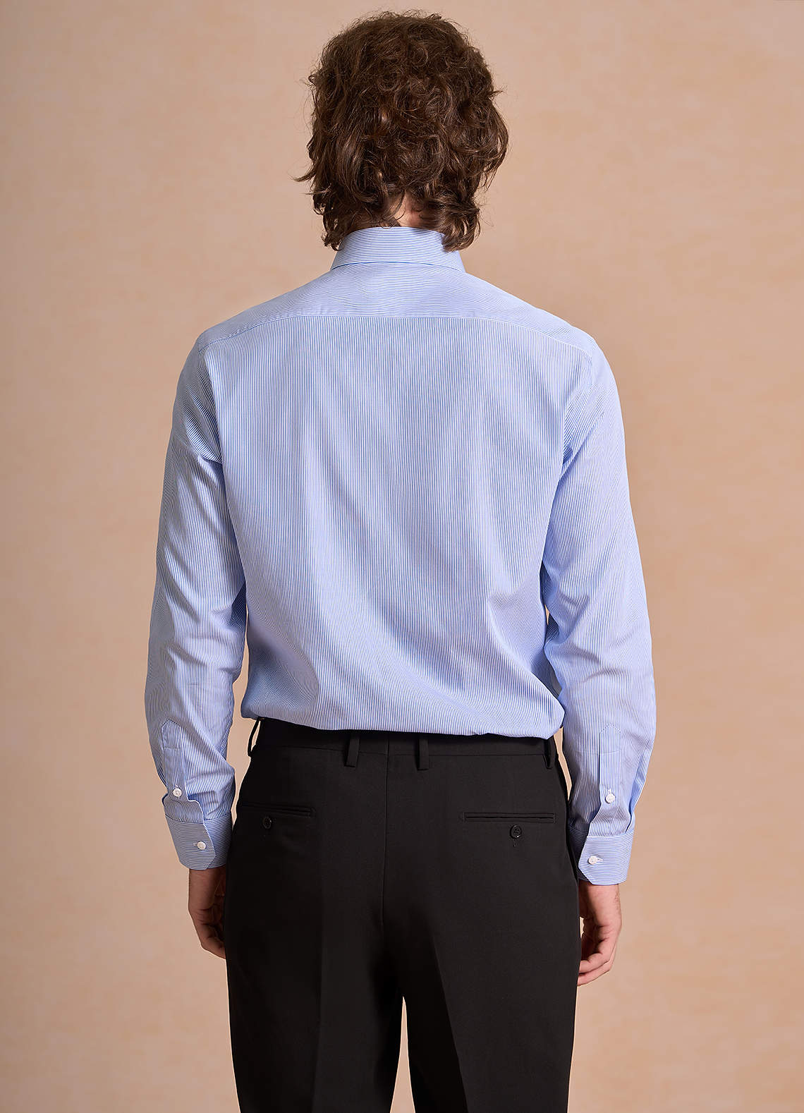 front Aiden 하얀 하늘색 100% 면 소재, 다림질이 필요 없는 스트라이프 드레스 셔츠