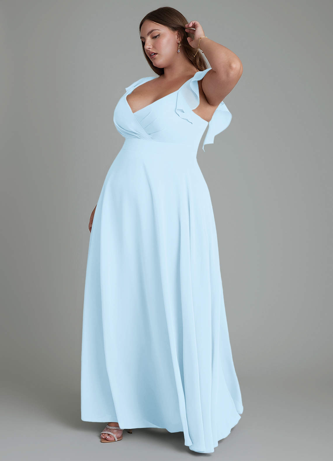 Azazie A-Line V-Neck Floor-Length Chiffon Bridesmaid Dresses