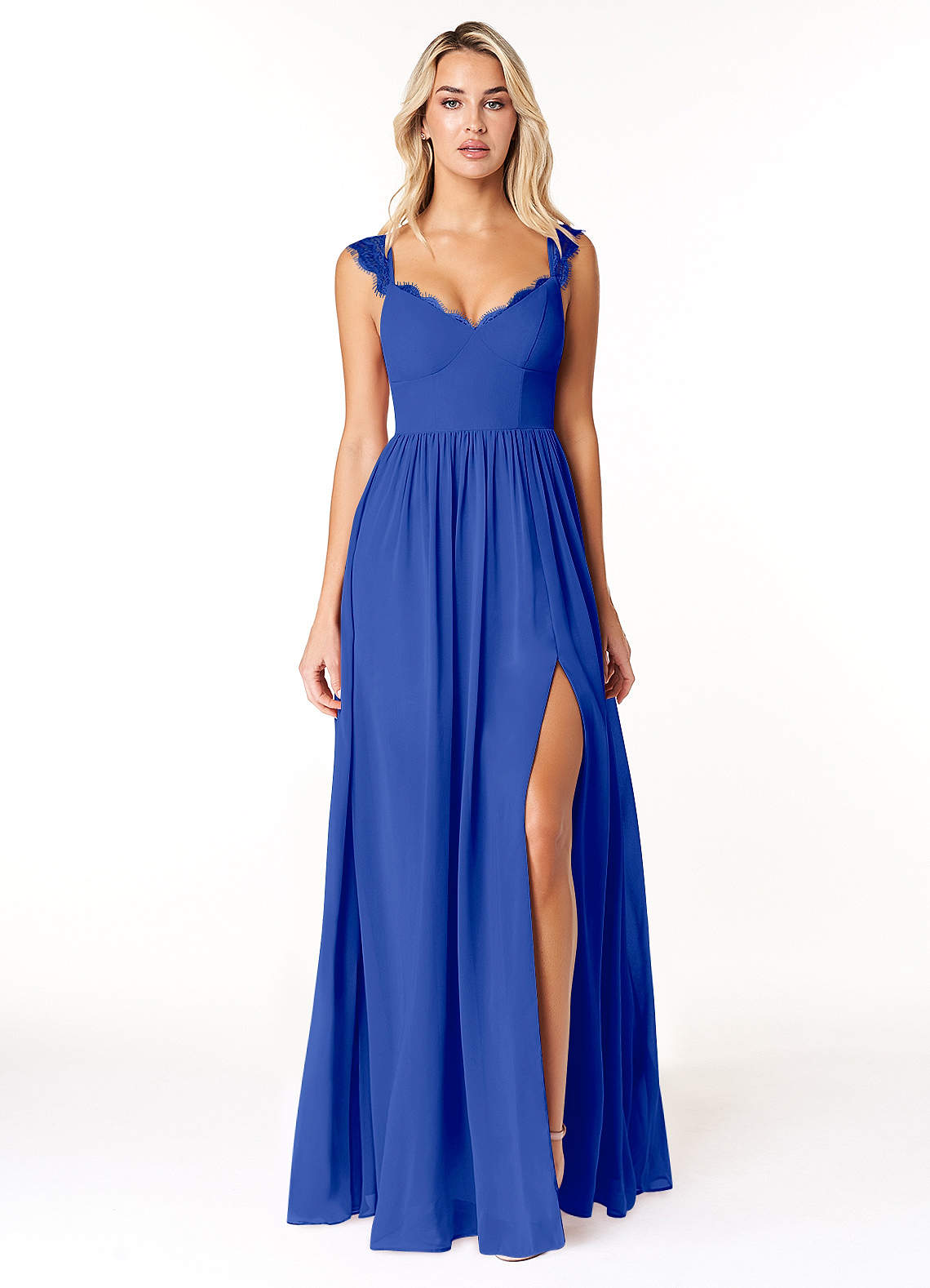 Azazie Cleobella Brautjungfernkleider A-Linie Herzchen Spitze Chiffon Kleid Königsblau image1