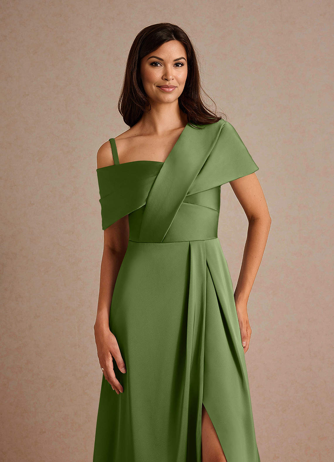 Azazie Milton Mother of the Bride Dresses Juniper A-Line Pleated Stretch Satin Dress image2