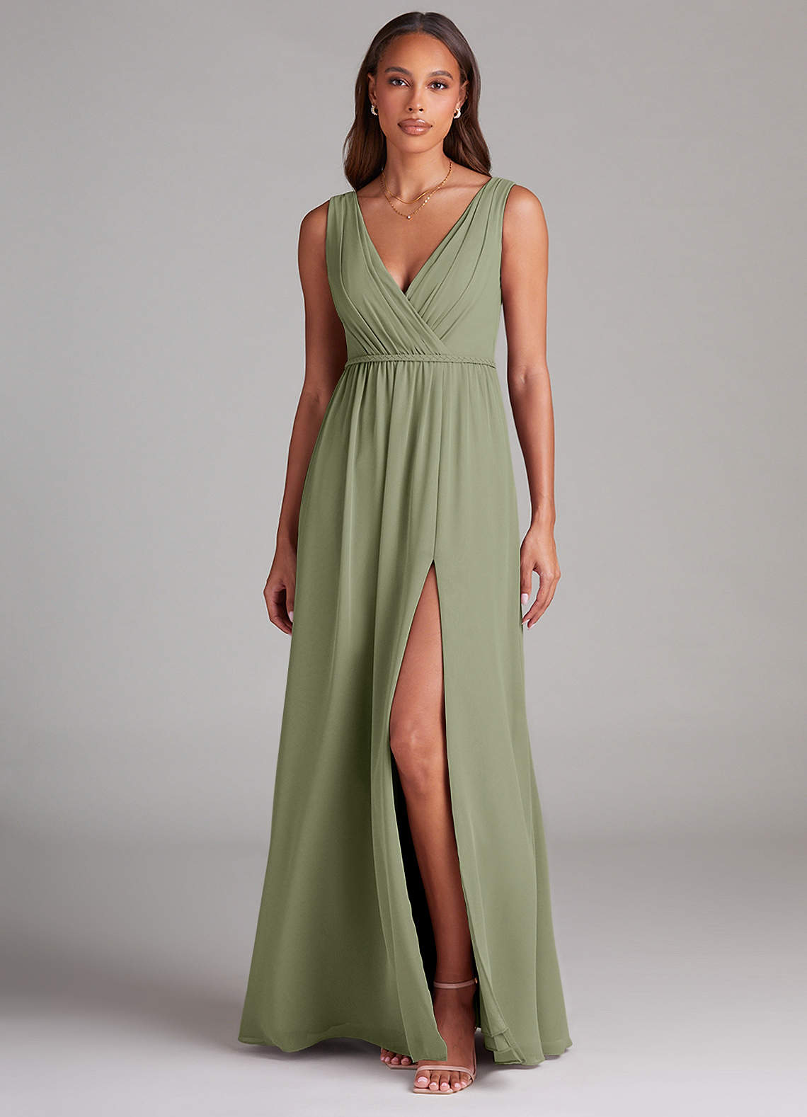 Azazie Tanicia Bridesmaid Dresses Pistachio A-Line Pleated Chiffon Dress image1