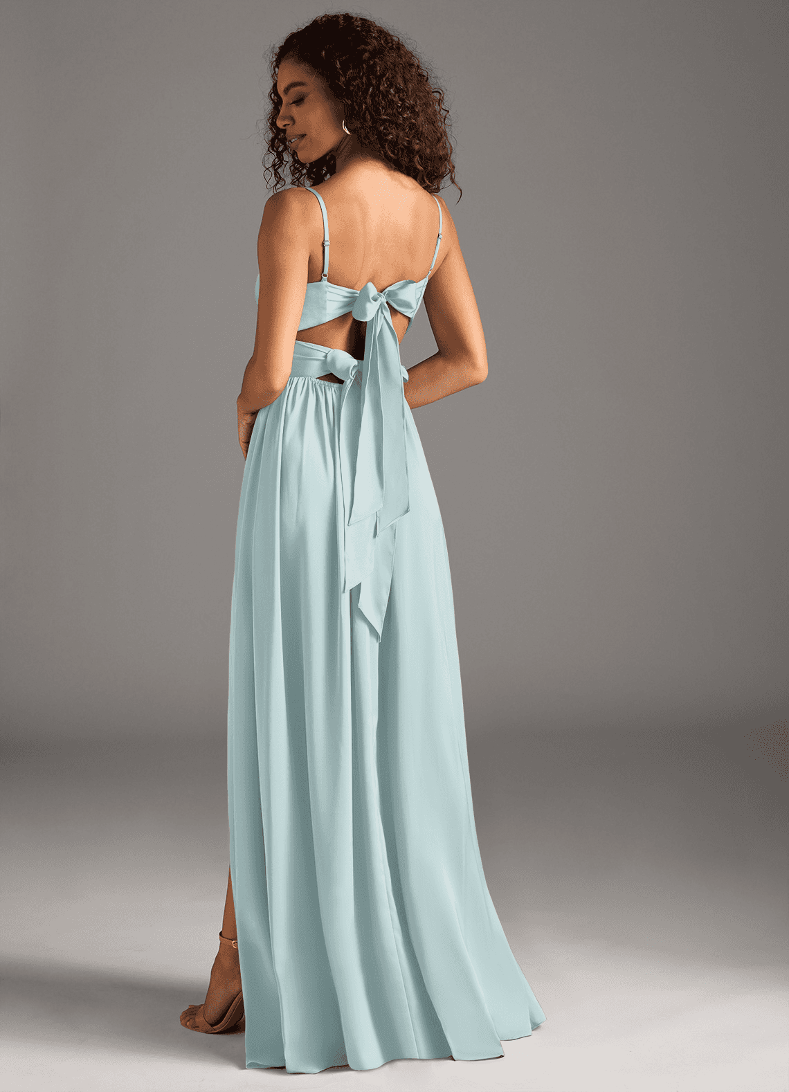 Azazie Zeya Bridesmaid Dresses Mist A-Line Pleated Stretch Satin Dress image1