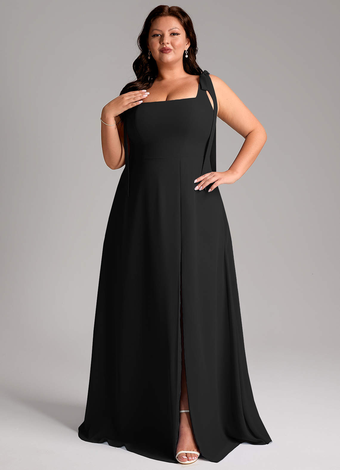 Azazie Debra Bridesmaid Dresses Black A-Line with Pockets Chiffon Convertible Dress image9