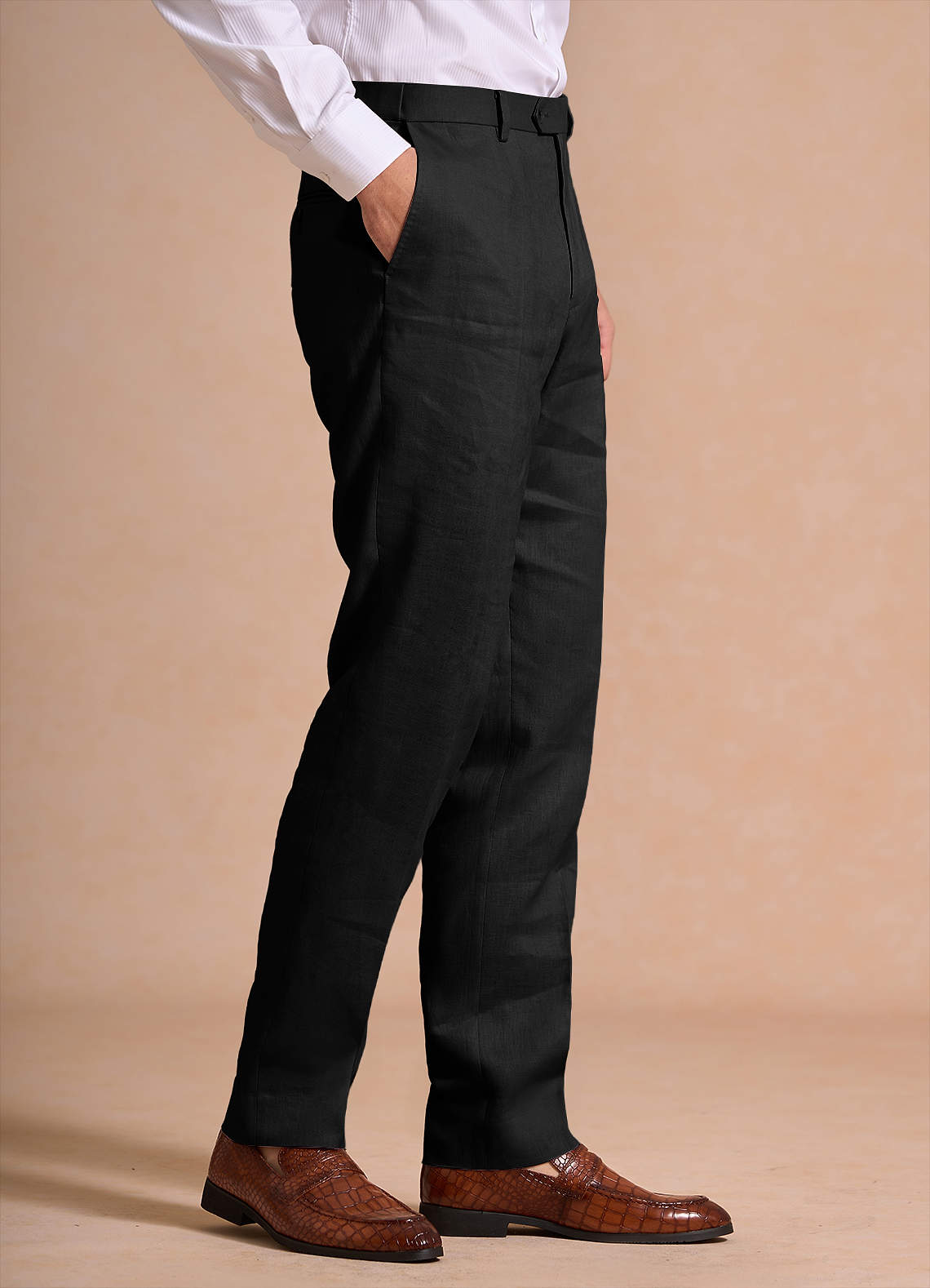 front Harrison Black 100% Linen Dress Pants