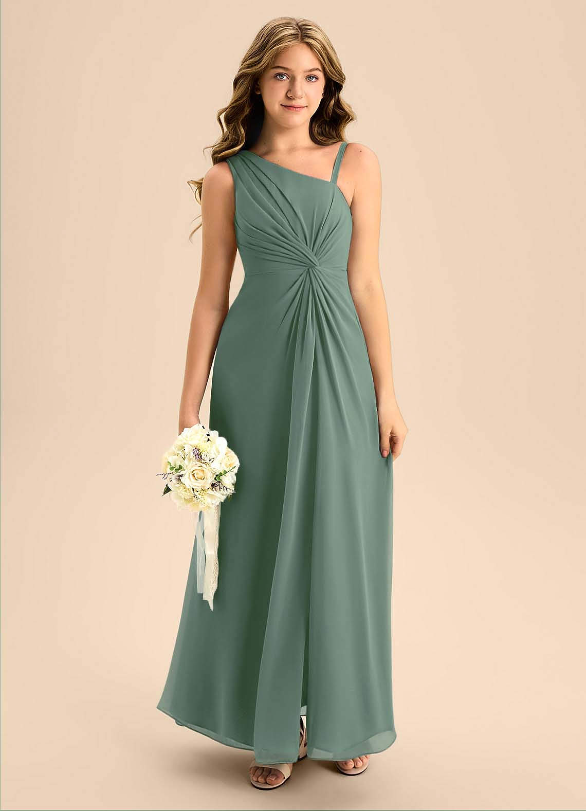 Azazie Brooke Junior Eucalyptus A-Line Side Slit Chiffon Dress image1