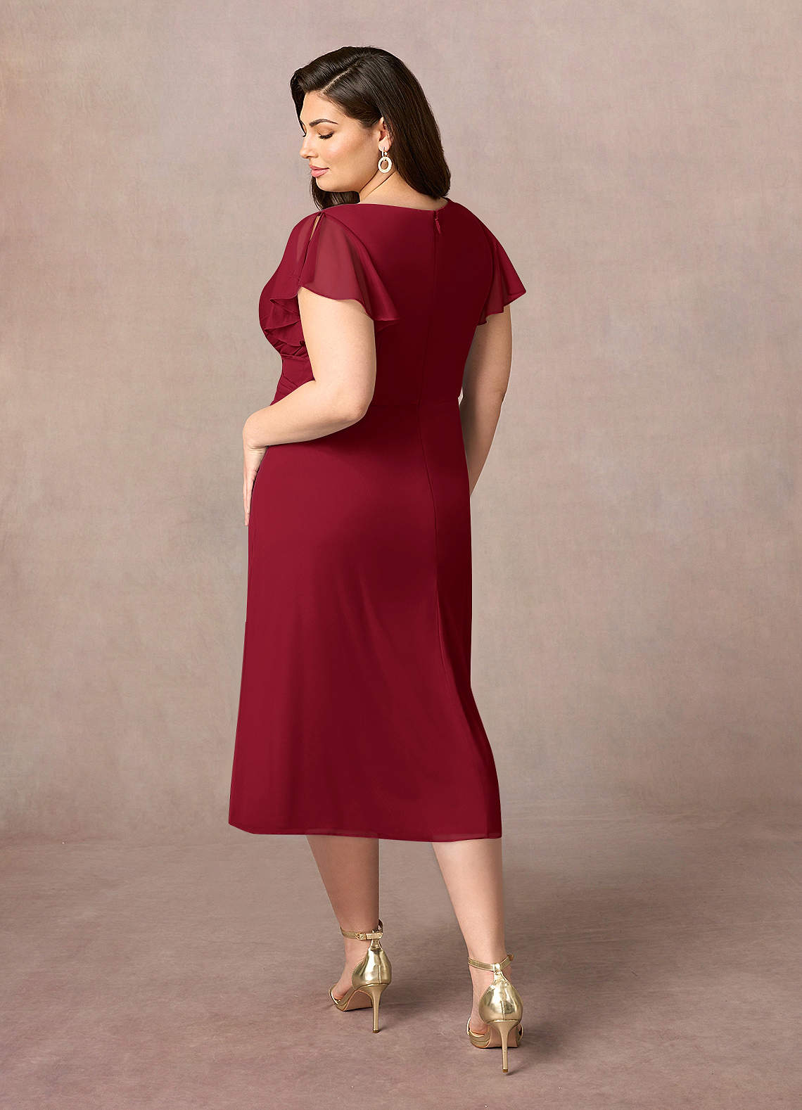 Azazie Vera Mother of the Bride Dresses Burgundy A-Line V-Neck Pleated Mesh Dress image7