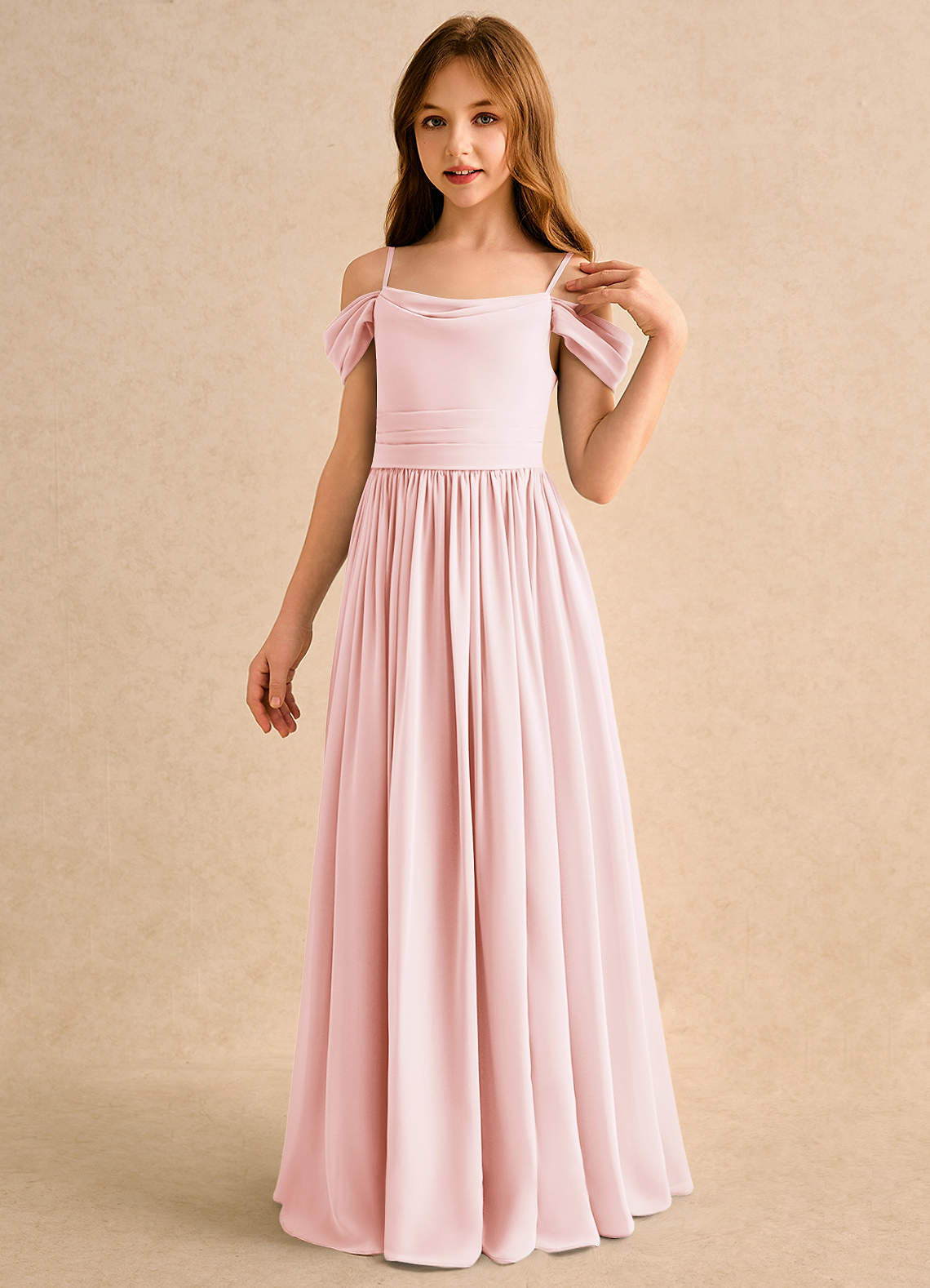 Azazie Shia Girls Formal Sukienki dla dziewczynek sypiących kwiaty Linia A Zza ramienia Szyfon Długość podłogi Sukienka image2