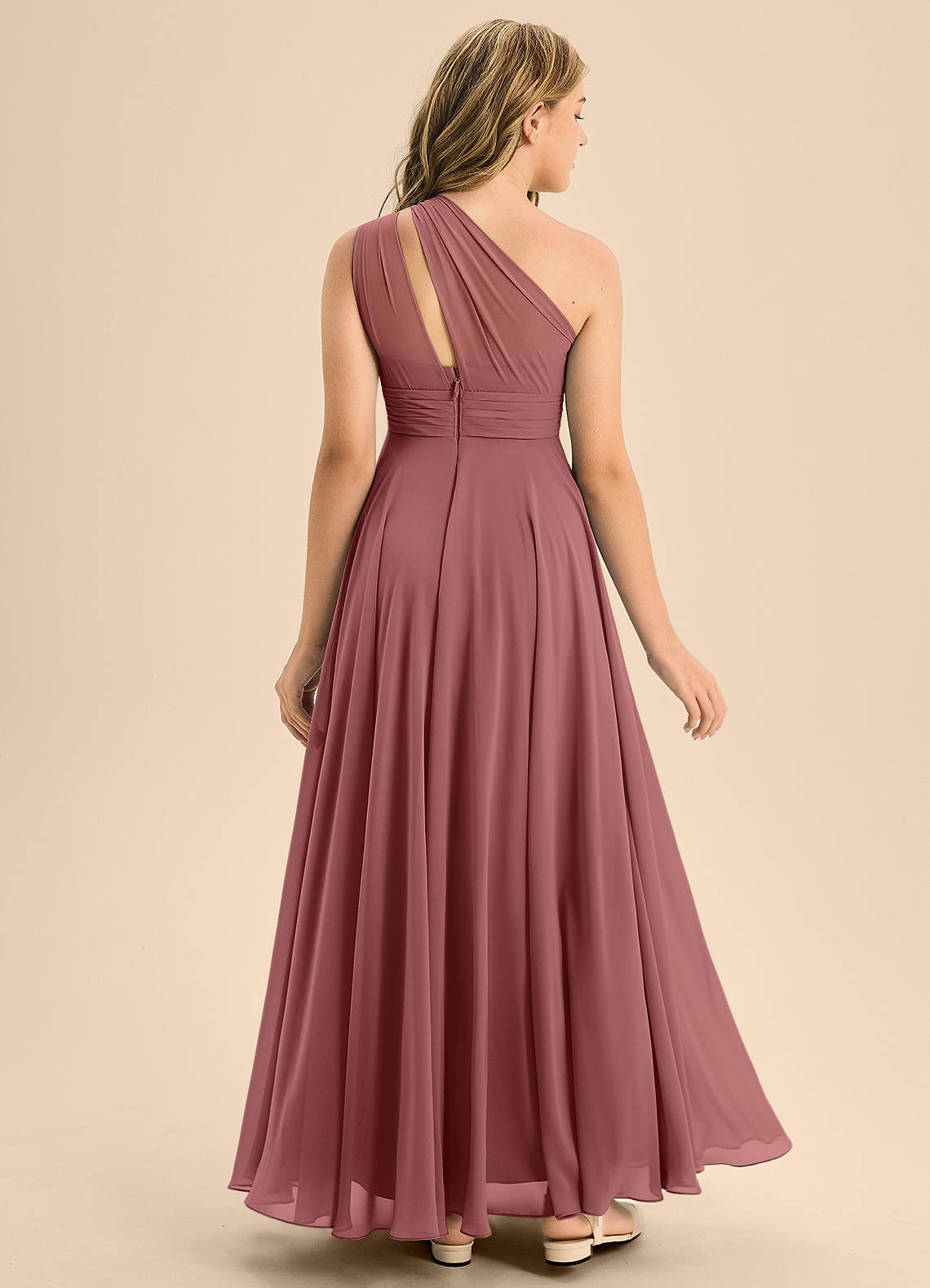 Azazie Charlize Junior Abito A-Line in Chiffon Plissettato Ametista image1
