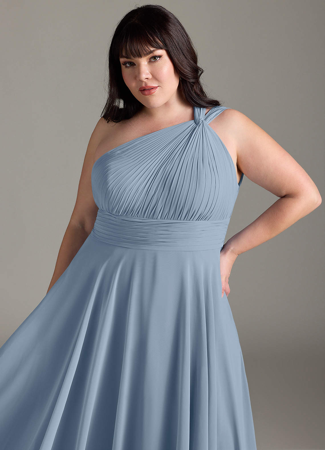 Azazie Charlize Bridesmaid Dresses Dusty Blue A-Line One Shoulder Chiffon Dress image11