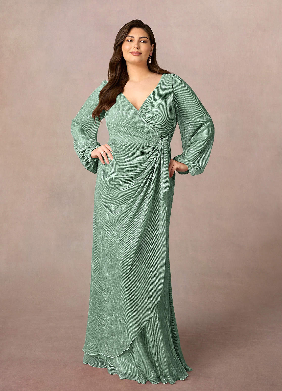 Azazie Sterling Mother of the Bride Dresses Aquamarine A-Line Ruched Metallic Mesh Dress image1