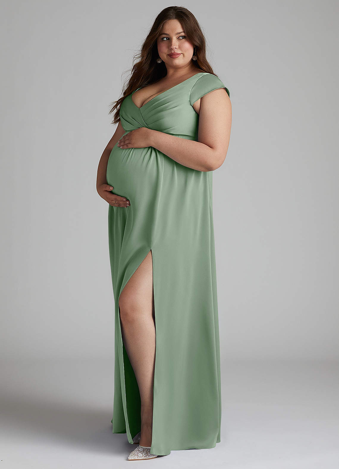 Azazie Allessia Stretch Satin Dress Matcha Maternity Bridesmaid Dresses Azazie