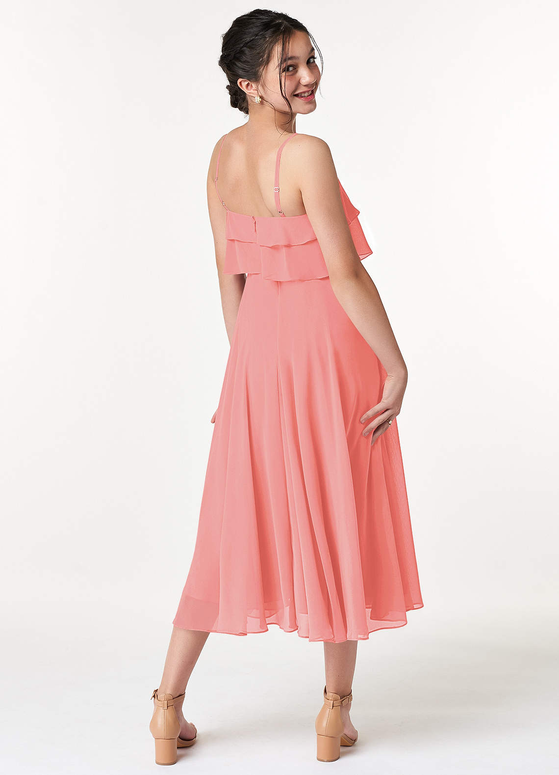 Azazie Ensley Junior Vestido Coral de Chiffon de Linha A com Plissado image5