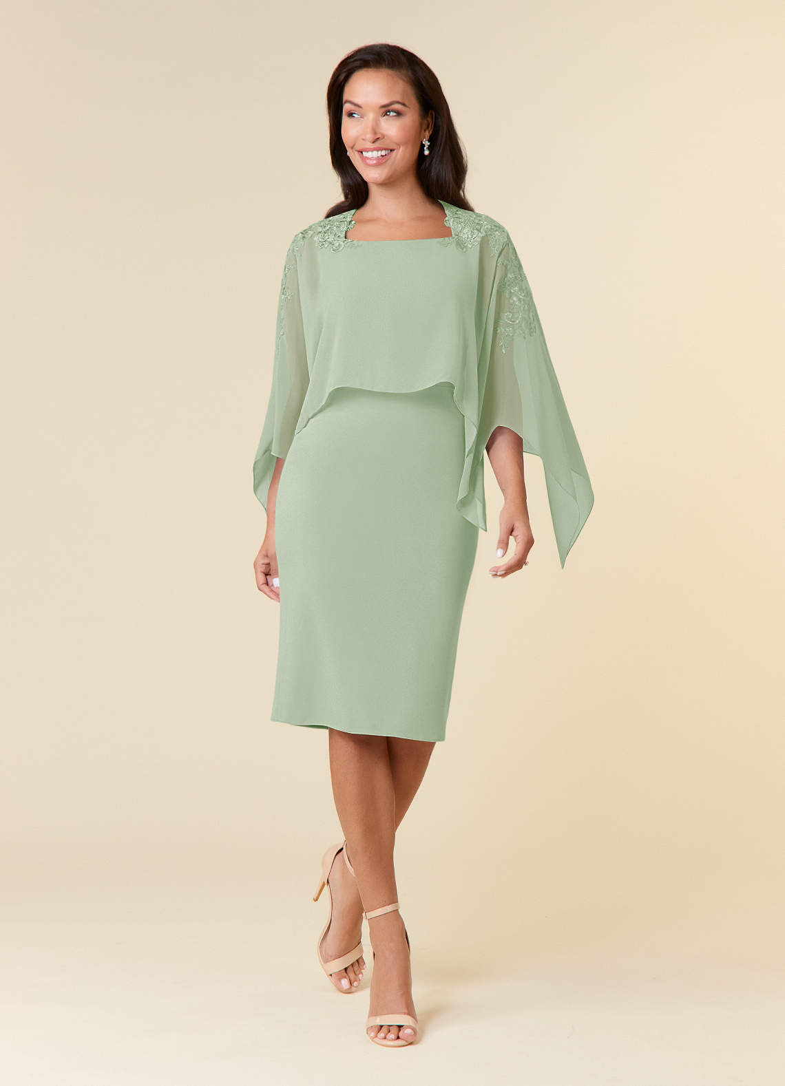 Azazie Maryam vestidos de madre de la novia Vestido de Salvia Polvorienta de Gasa de Recto con Encaje image1