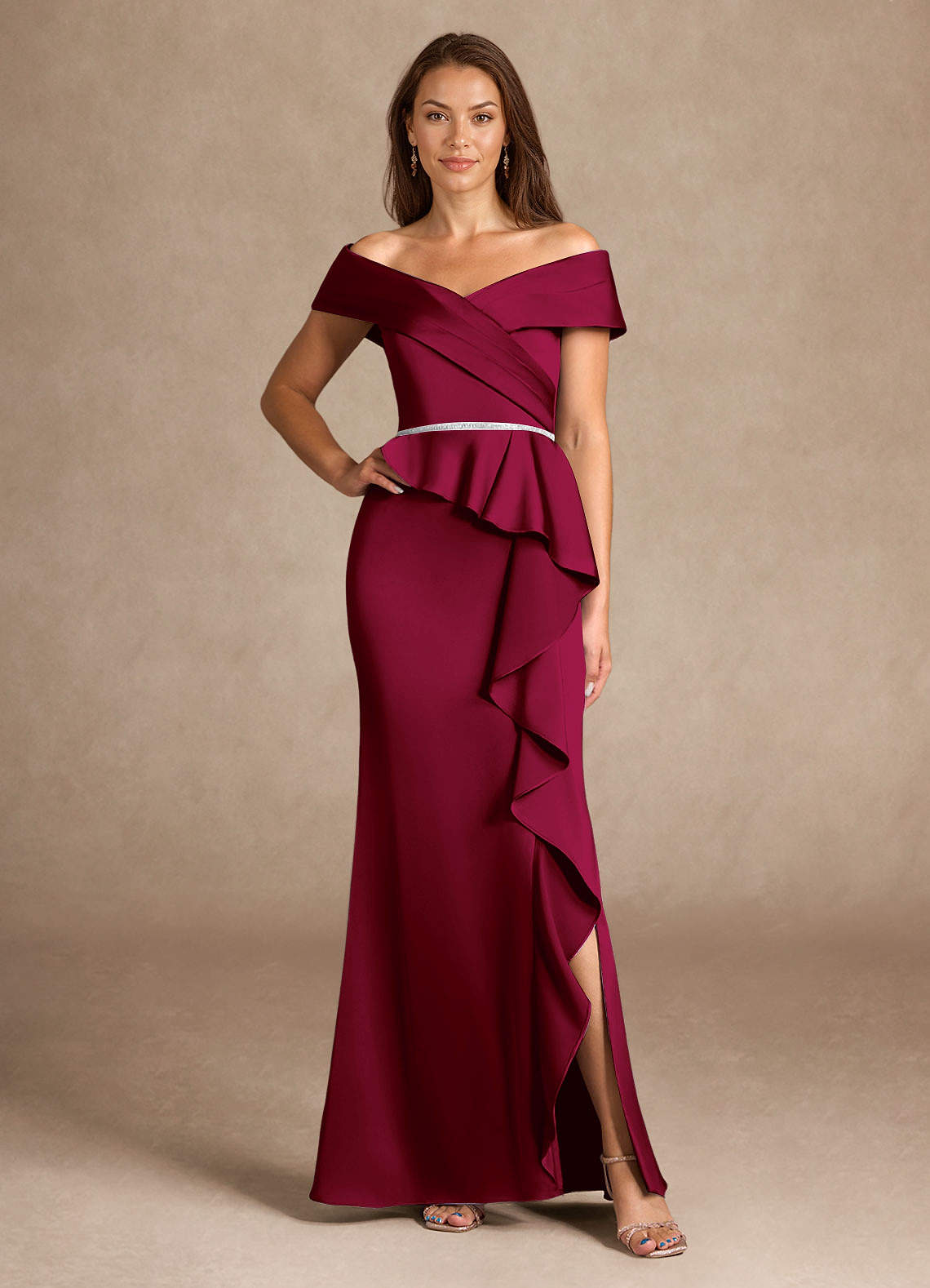 Azazie Dareia vestidos de madre de la novia Vestido de Borgoña de Satén Elástico de Sirena con Vestidos sin tirantes image1