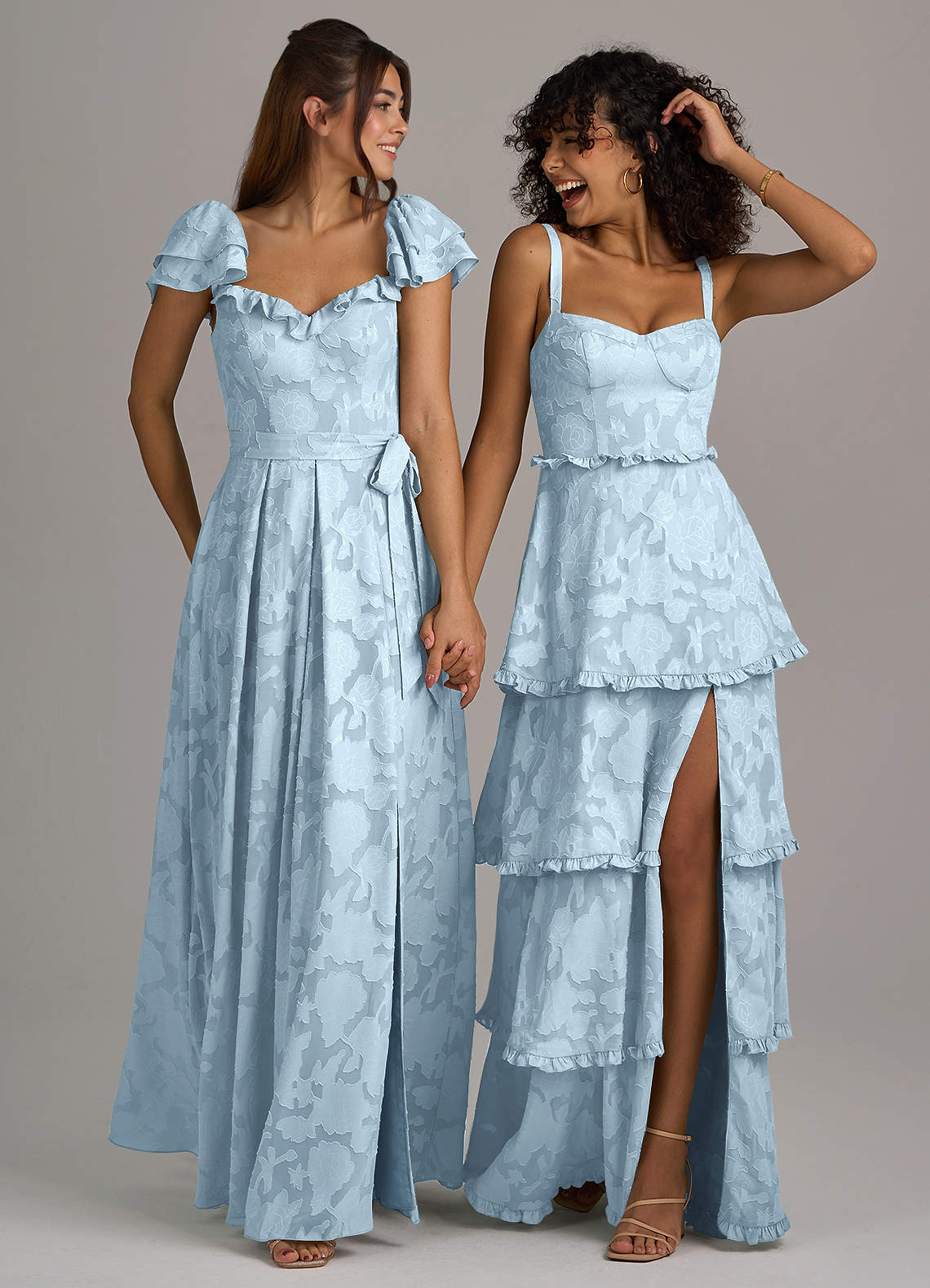 Azazie Romie Ready to Ship Sky Blue Floral Burnout Bridesmaid