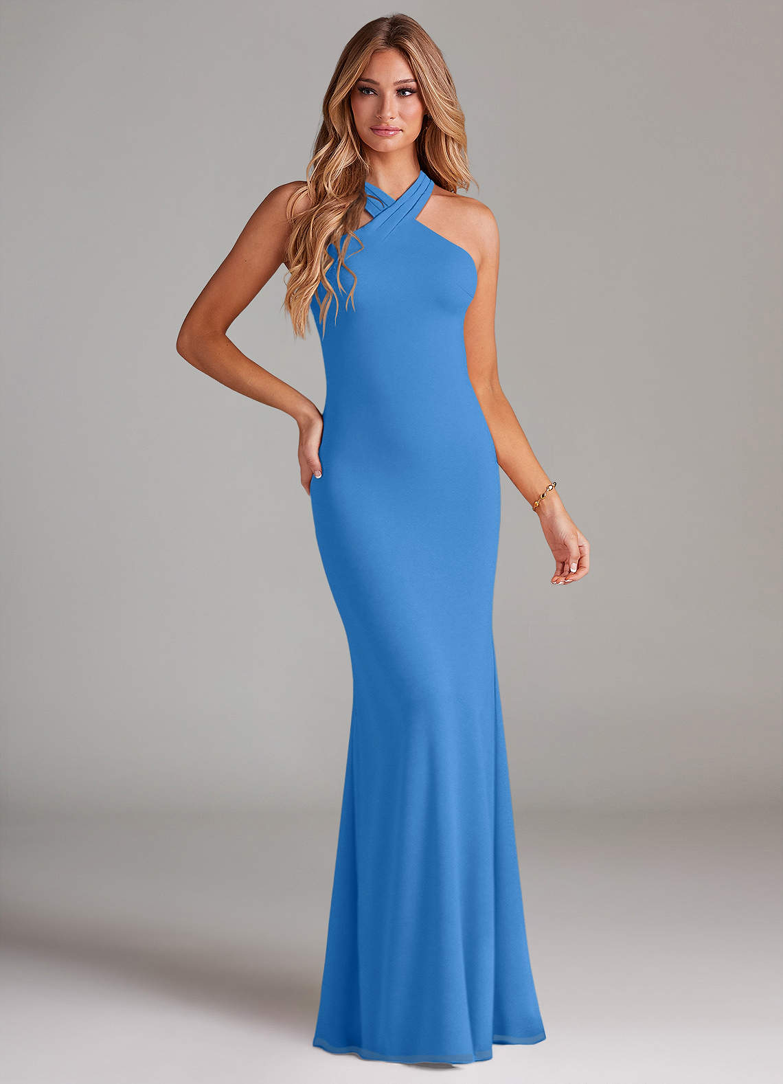 Azazie Doretta Bridesmaid Dresses Blue Jay Mermaid Pleated Chiffon Dress image1