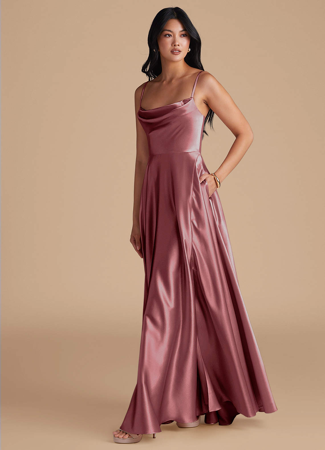 Azazie Elle Vintage Mauve Metallic Satin Bridesmaid Dresses | Azazie