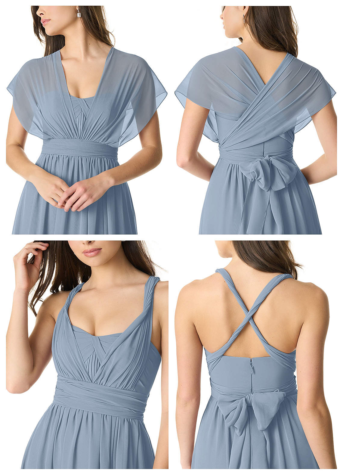 Azazie Olani Bridesmaid Dresses Dusty Blue A-Line One Shoulder Chiffon Convertible Dress image5