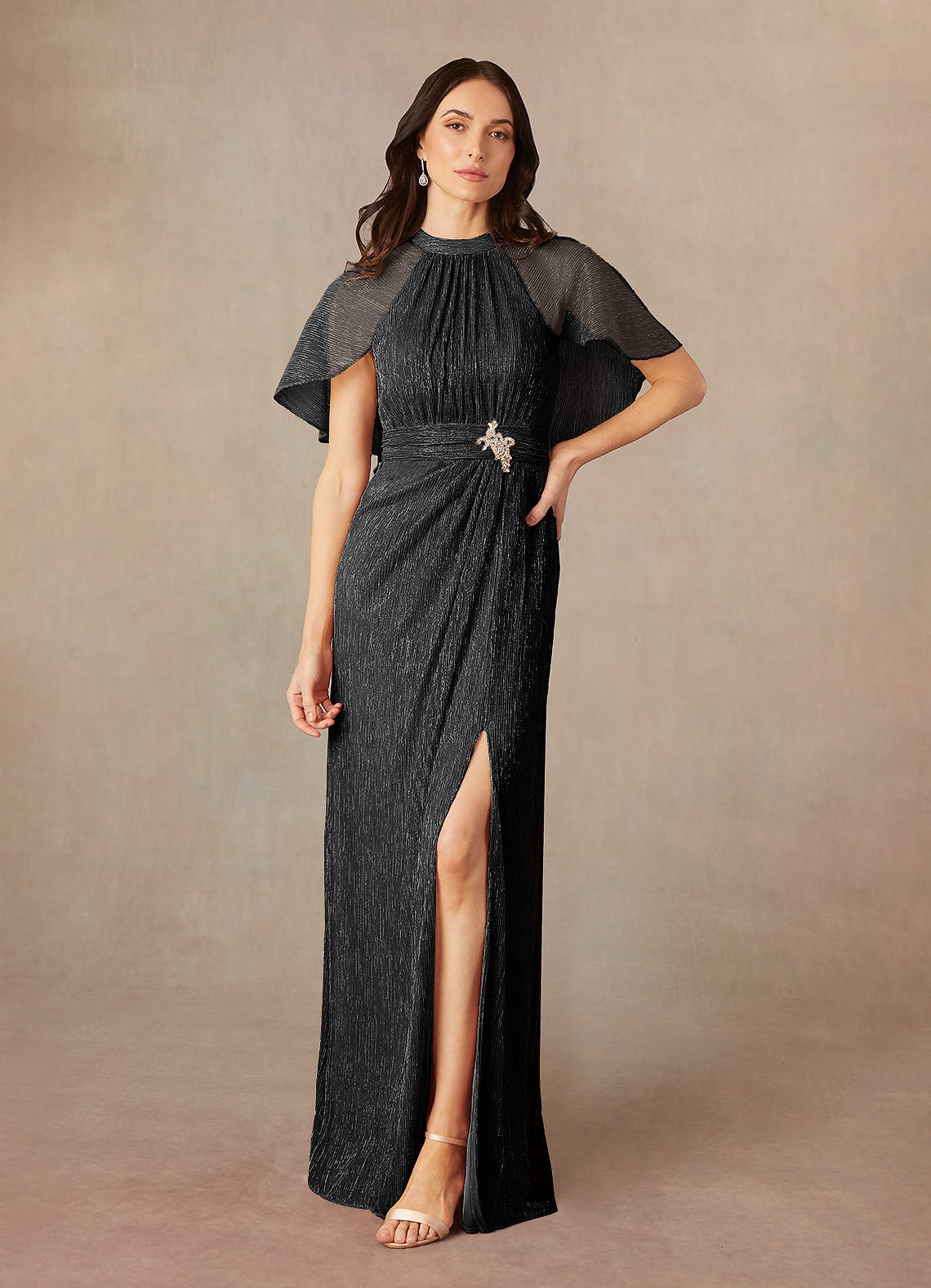Azazie Draga Mother of the Bride Dresses Black Sheath Pleated Metallic Mesh Dress image1