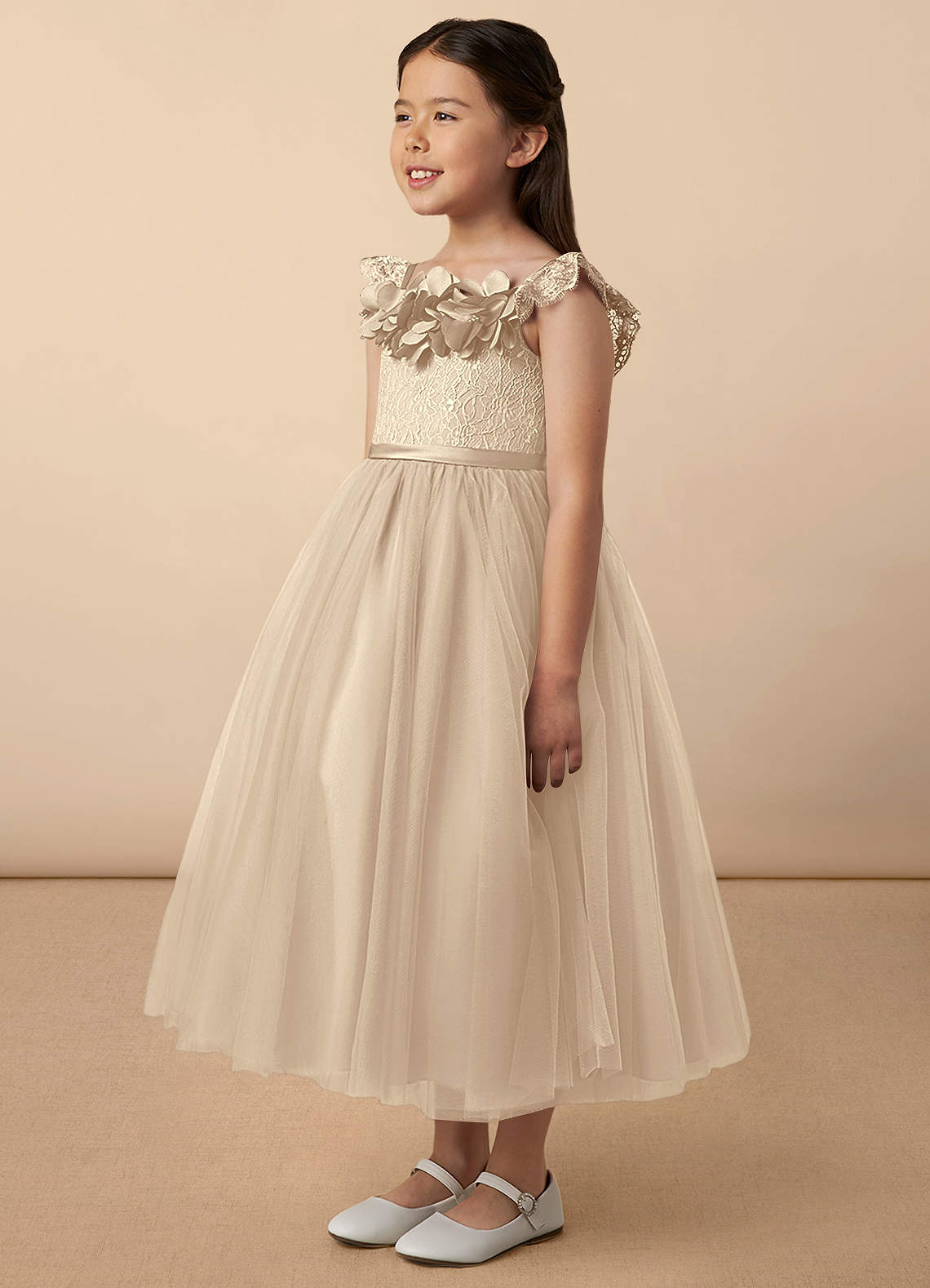 A-line Lace Tulle Ankle-length White Dress (2003227597)