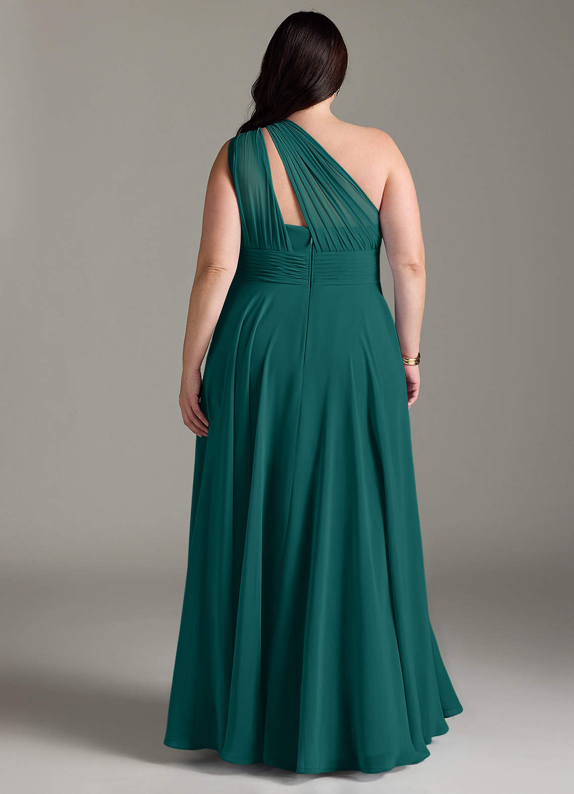 Azazie Charlize Abiti da Damigella Abito A-Line in Chiffon Monospalla Verde Pavone image7