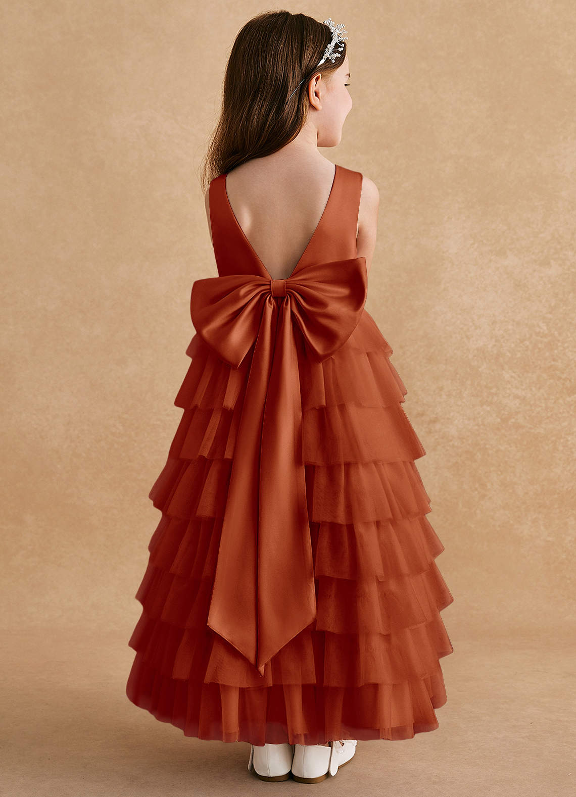 Azazie Twinkle Toes Flower Girl Dresses Paprika A-Line Bow Tulle Dress image1