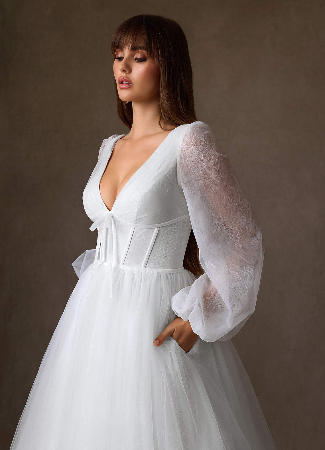 Azazie Cressida Wedding Dresses Diamond White Ball-Gown Lace Tulle Dress image12