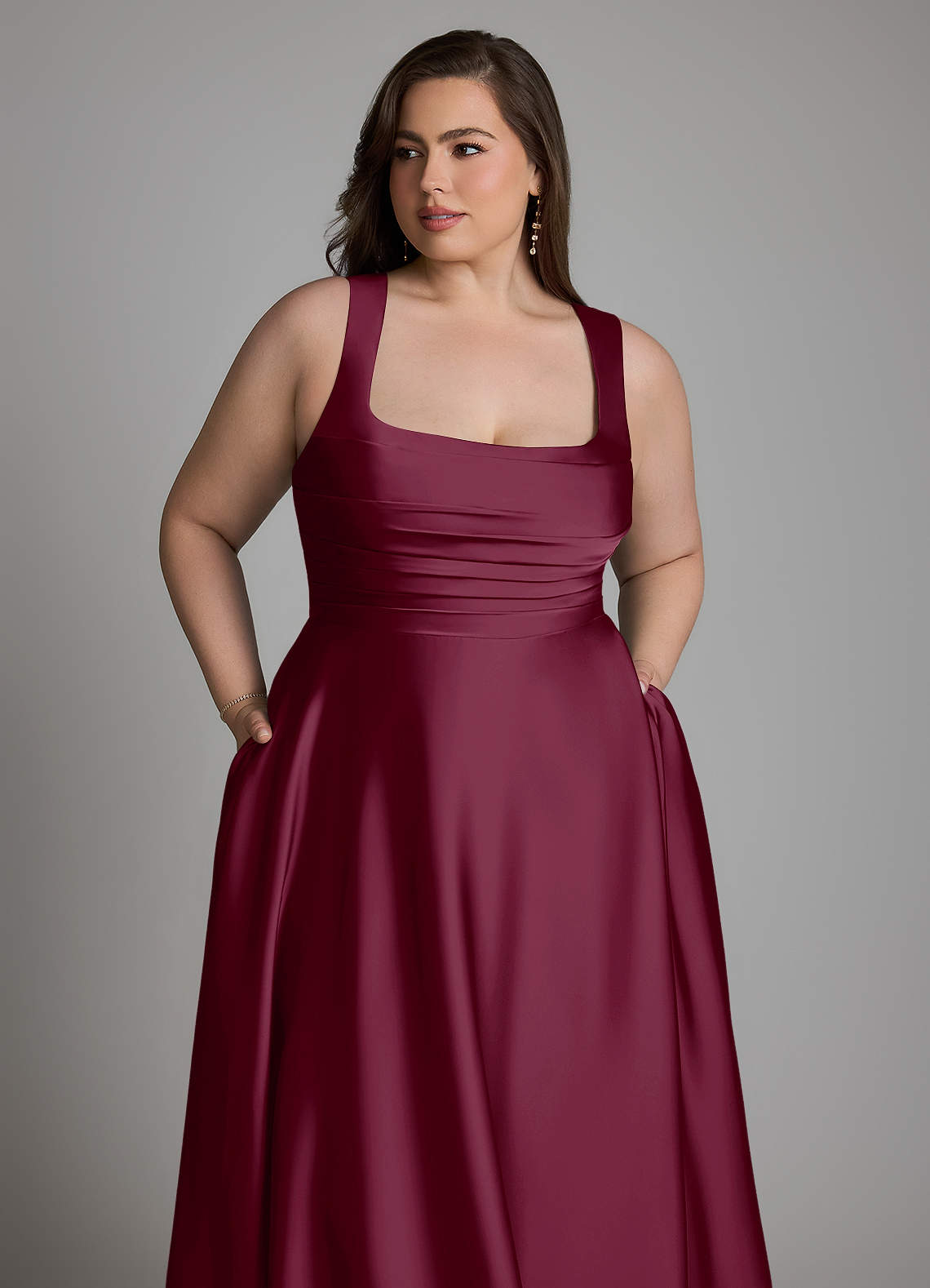 Azazie Azaria Bridesmaid Dresses Mulberry A-Line Corset Stretch Satin Dress image11