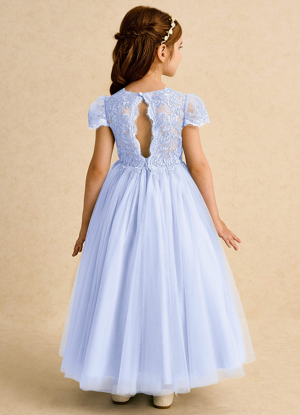 Azazie Puff Flower Girl Dresses Lavender Ball-Gown Lace Tulle Dress image1