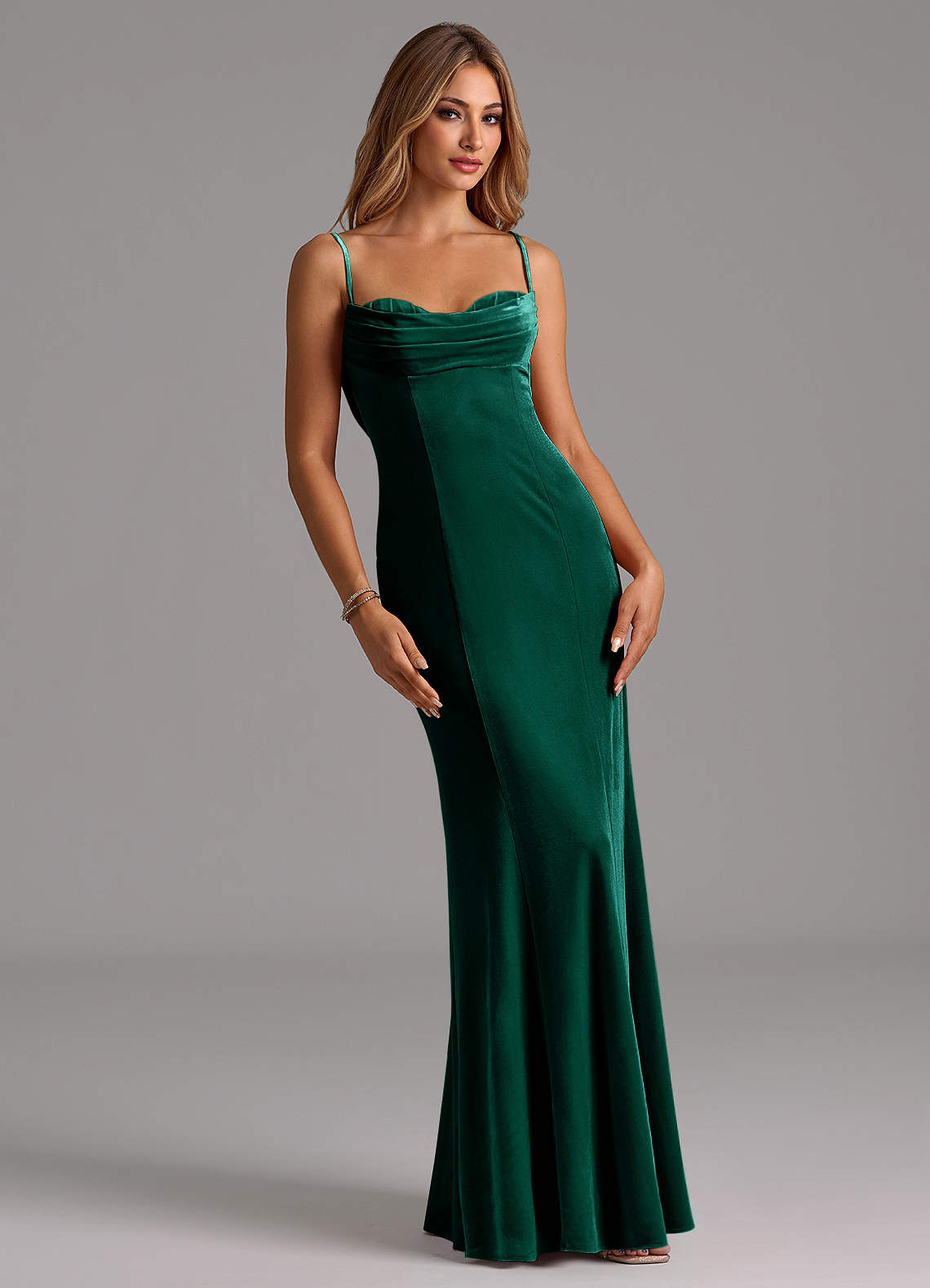 Azazie Karryn Bridesmaid Dresses Emerald Mermaid Corset Velvet Dress image1