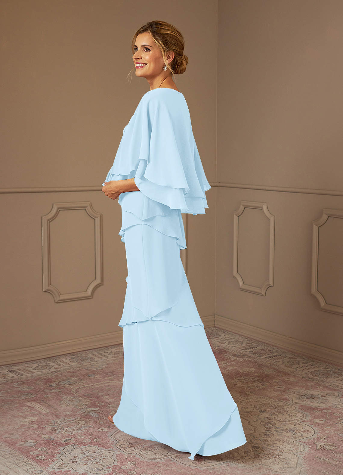 Azazie OHara Sky Blue ALine VNeck Chiffon Dress Azazie