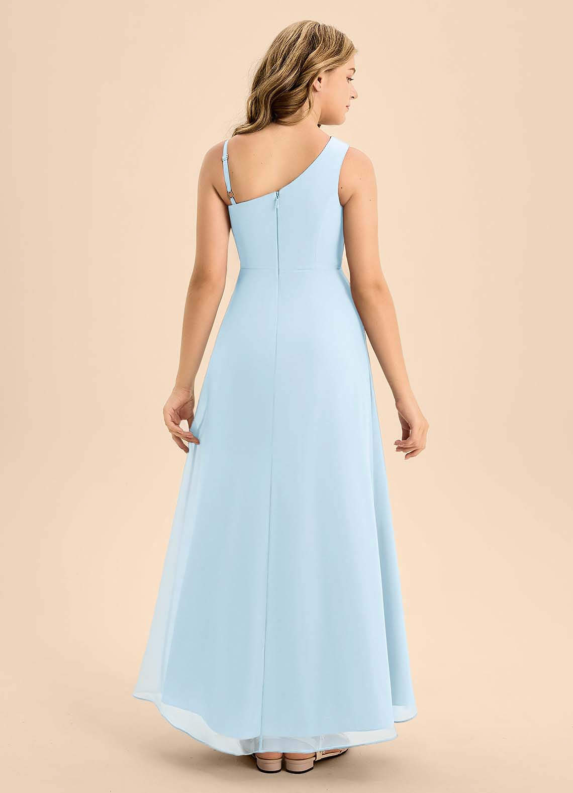 Azazie Brooke Junior Sky Blue A-Line Side Slit Chiffon Dress image1