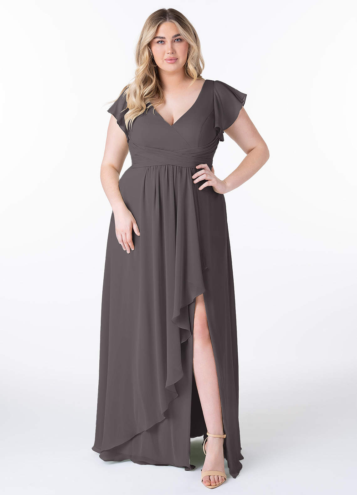 Azazie Omari Bridesmaid Dresses Steel Grey A-Line Chiffon Dress image6