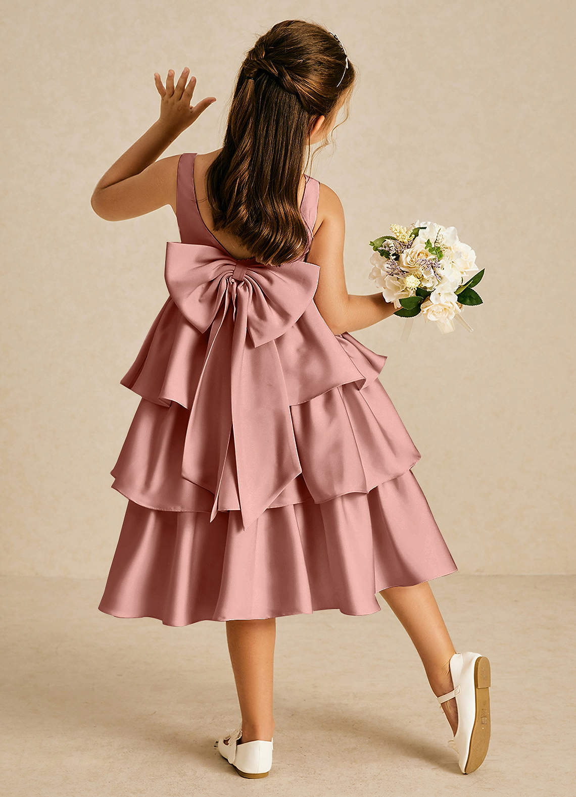 Azazie Margery Rosette A-Line Bow Stretch Satin Dress | Azazie