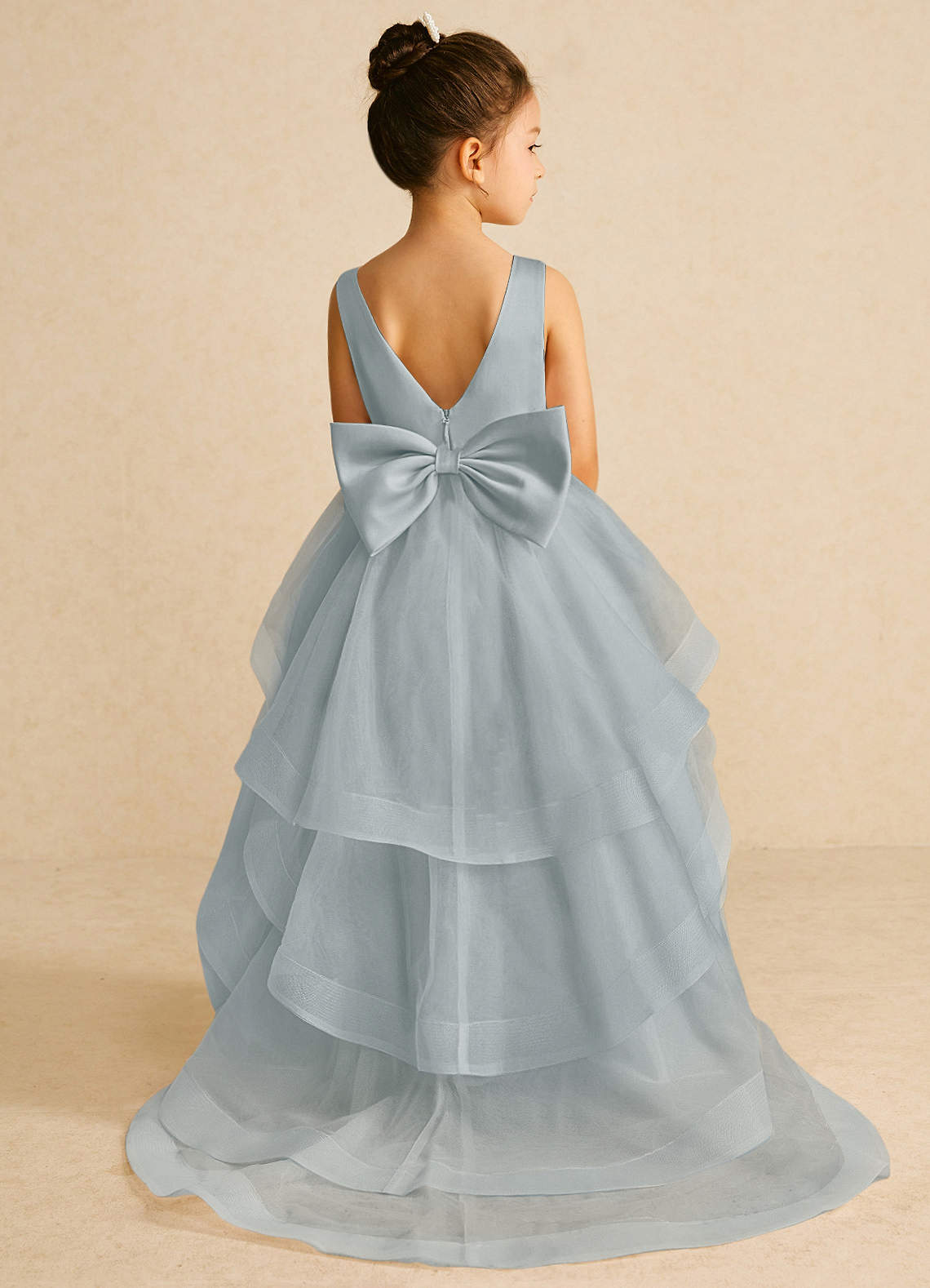 Azazie Pumpkin Flower Girl Dresses Dolphin Grey A-Line Convertible Tulle Dress image1