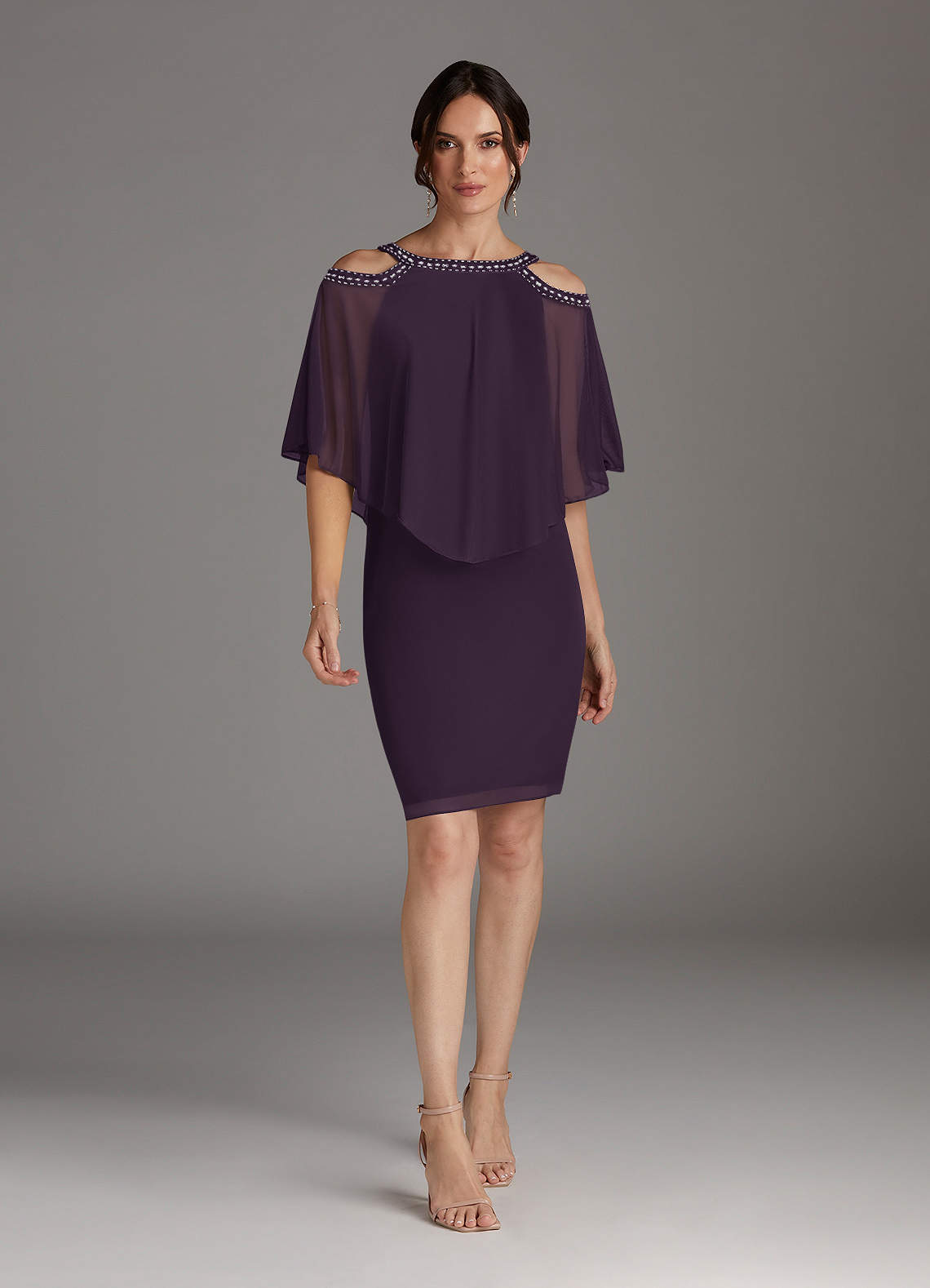 Azazie Junibee Mother of the Bride Dresses Plum Sheath Sequins Mesh Dress image1